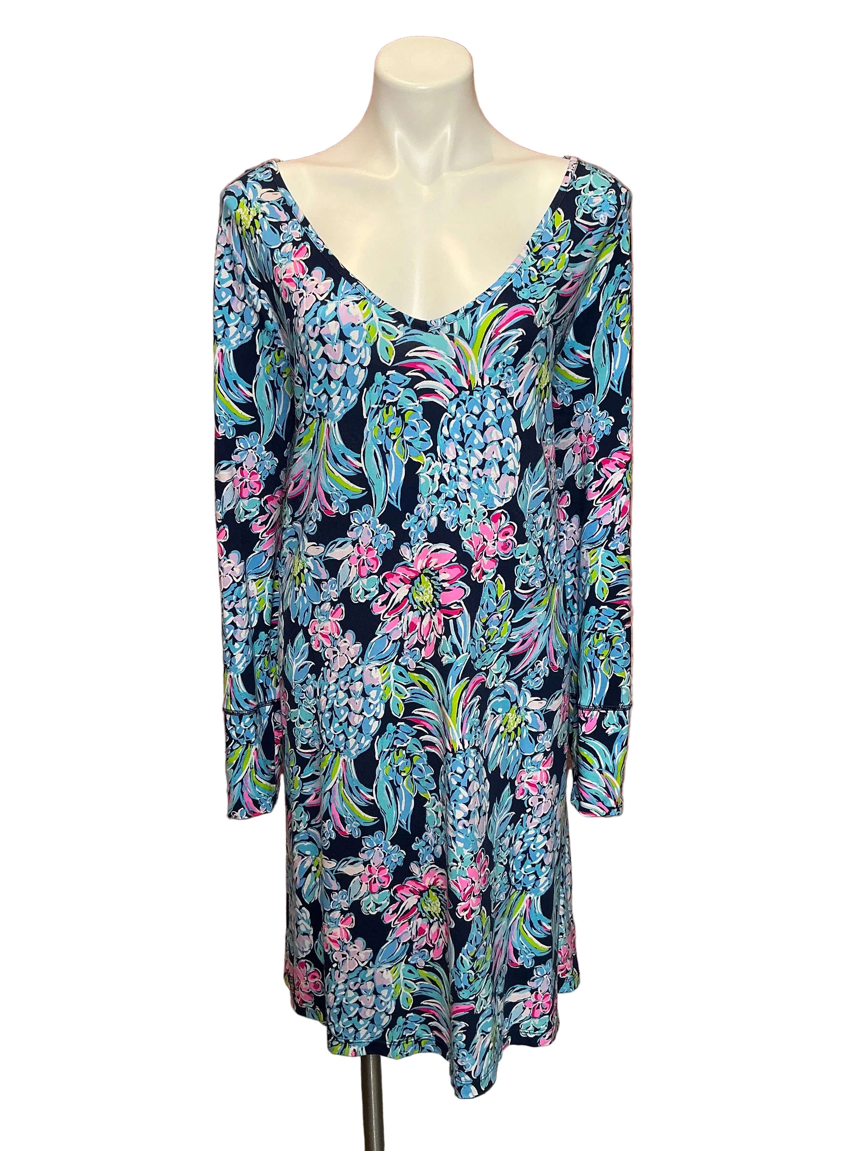 Lilly Pulitzer Kaisley Dual Neck Dress High Tide Navy Pineapple Paradise - Size XXL