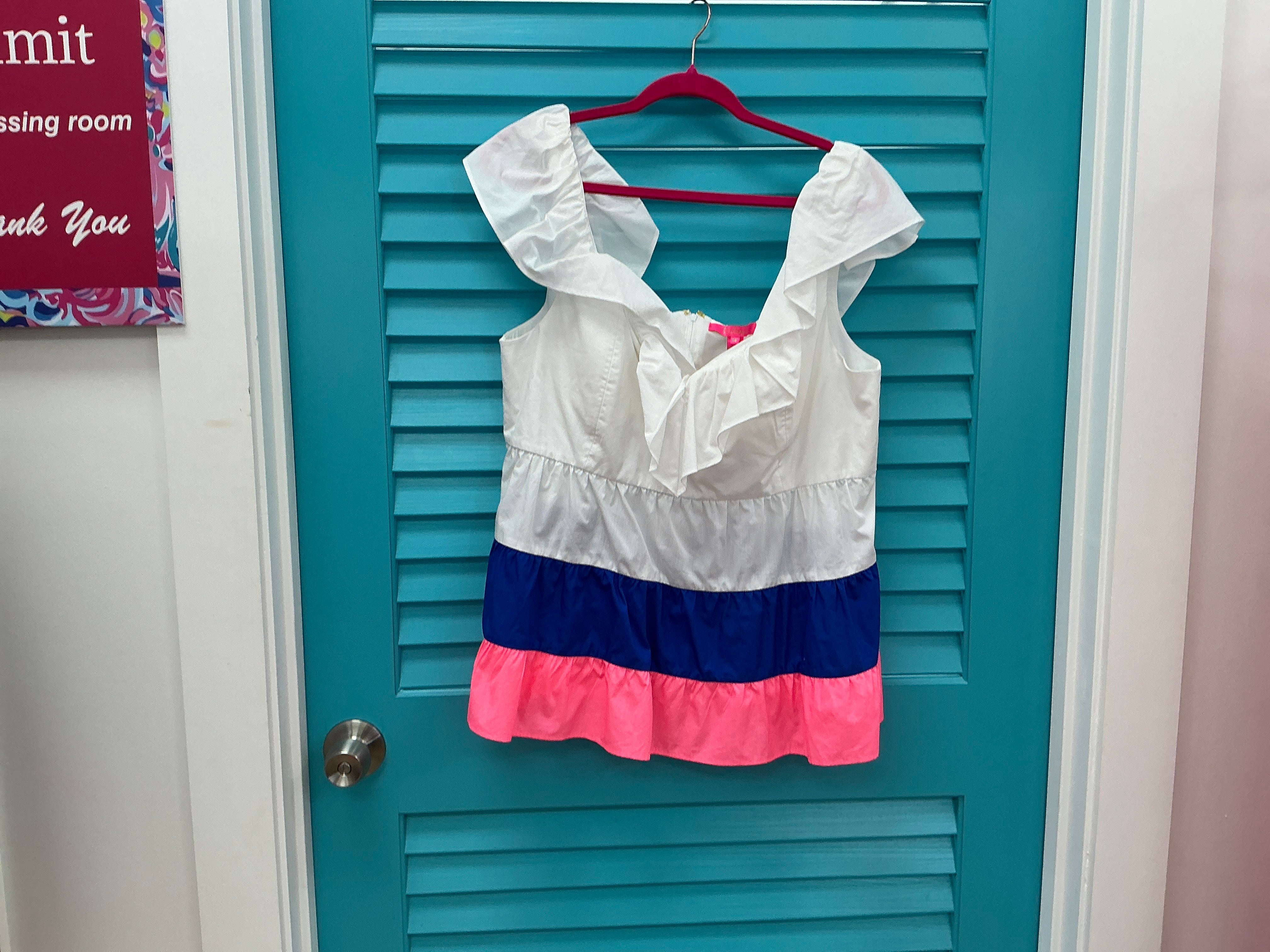 Lilly Pulitzer NWT Emie Ruffle Top Resort White Borealis Blue Lilly - Size 16