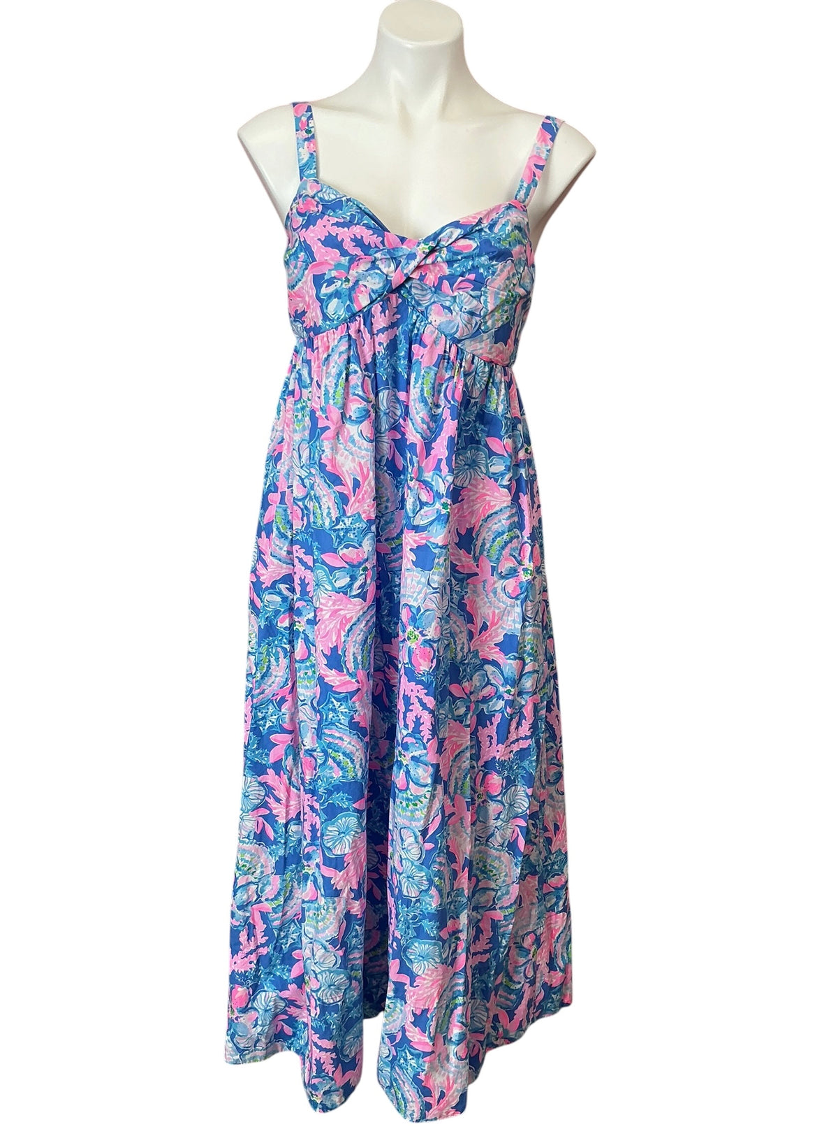 Lilly Pulitzer Azora Cotton Midi Dress Blue Tang Sitting Seaside - Size 8