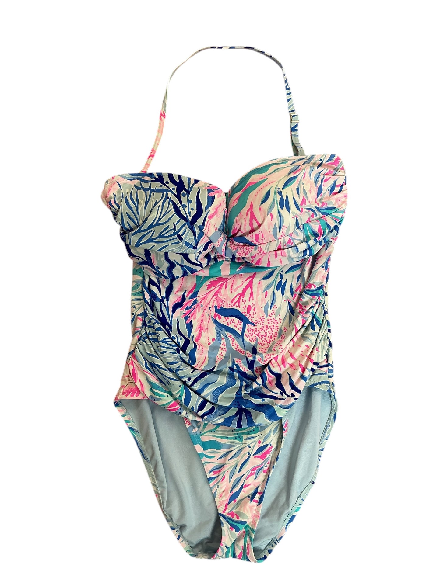 Lilly Pulitzer Flamenco One-Piece Swimsuit Crew Blue Tint Kaleidoscope Coral - Size 12