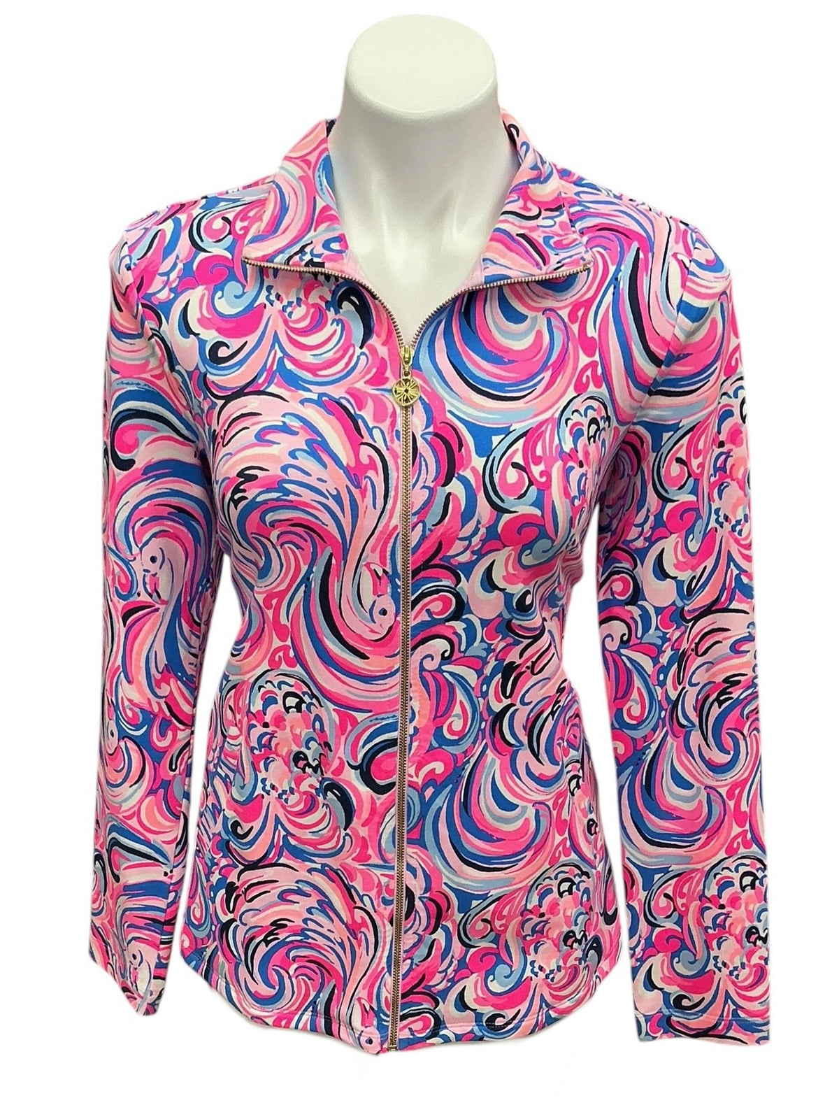 Lilly Pulitzer UPF 50+ Leona Zip Up Jacket Raz Berry Flamingoals - Size S