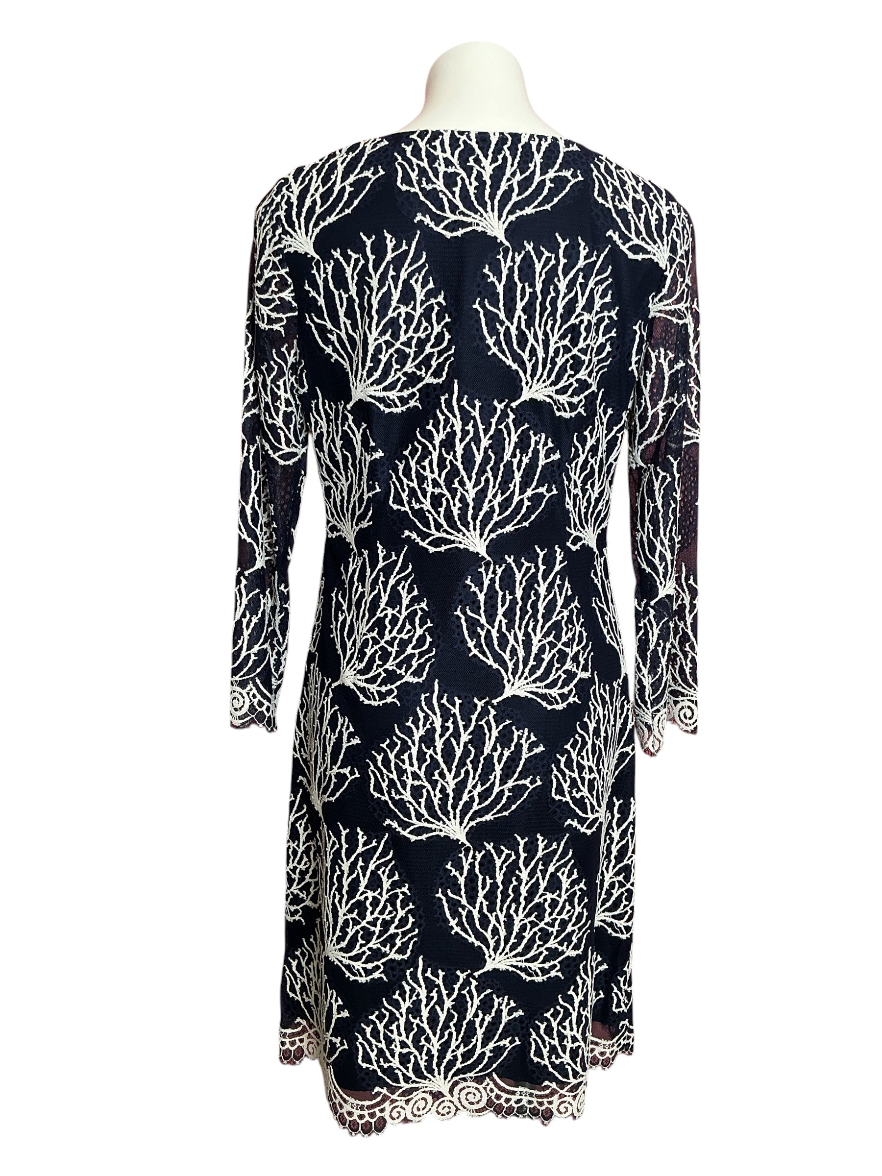 Lilly Pulitzer Wendy Dress True Navy White Coral Mesh Lace - Size 12
