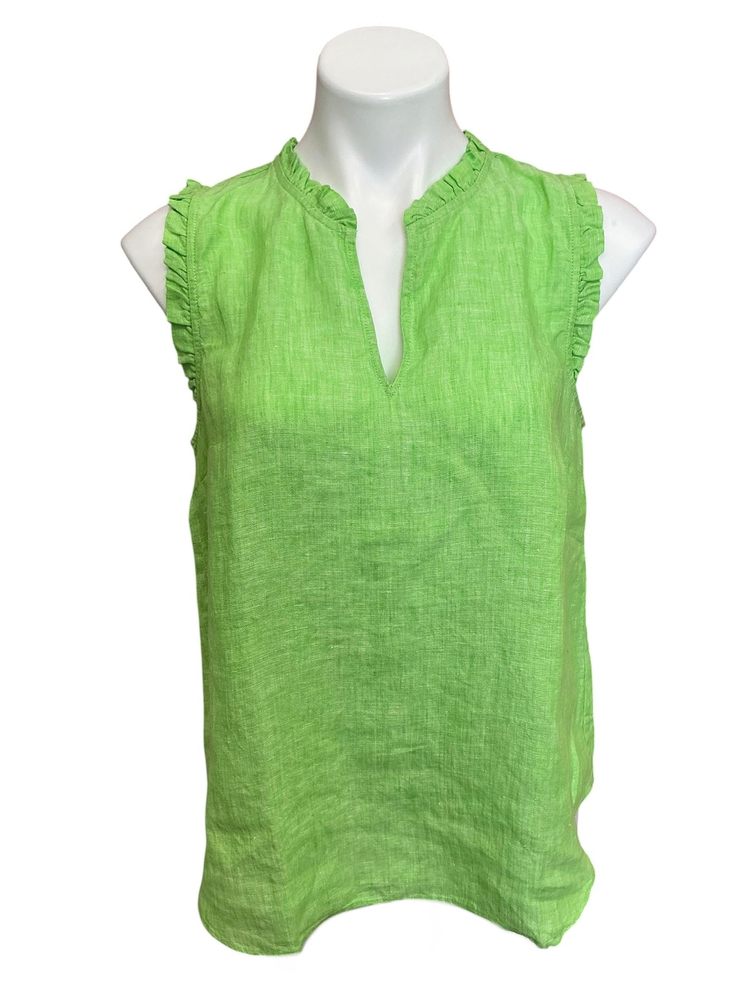 Lilly Pulitzer NWT Kavalla Sleeveless Ruffle Top Crocodile Green X Resort White - Size M