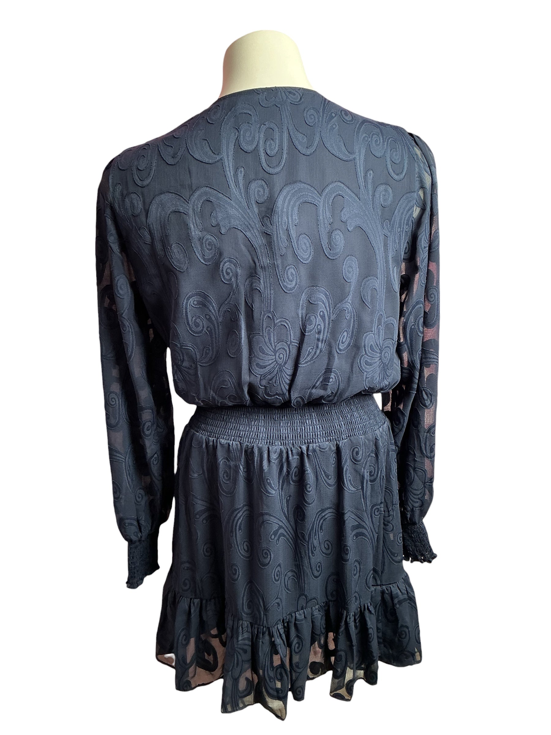 Lilly Pulitzer- NWT Christina Long Sleeve Dress True Navy Poly Crepe Swirl Clip Size 8