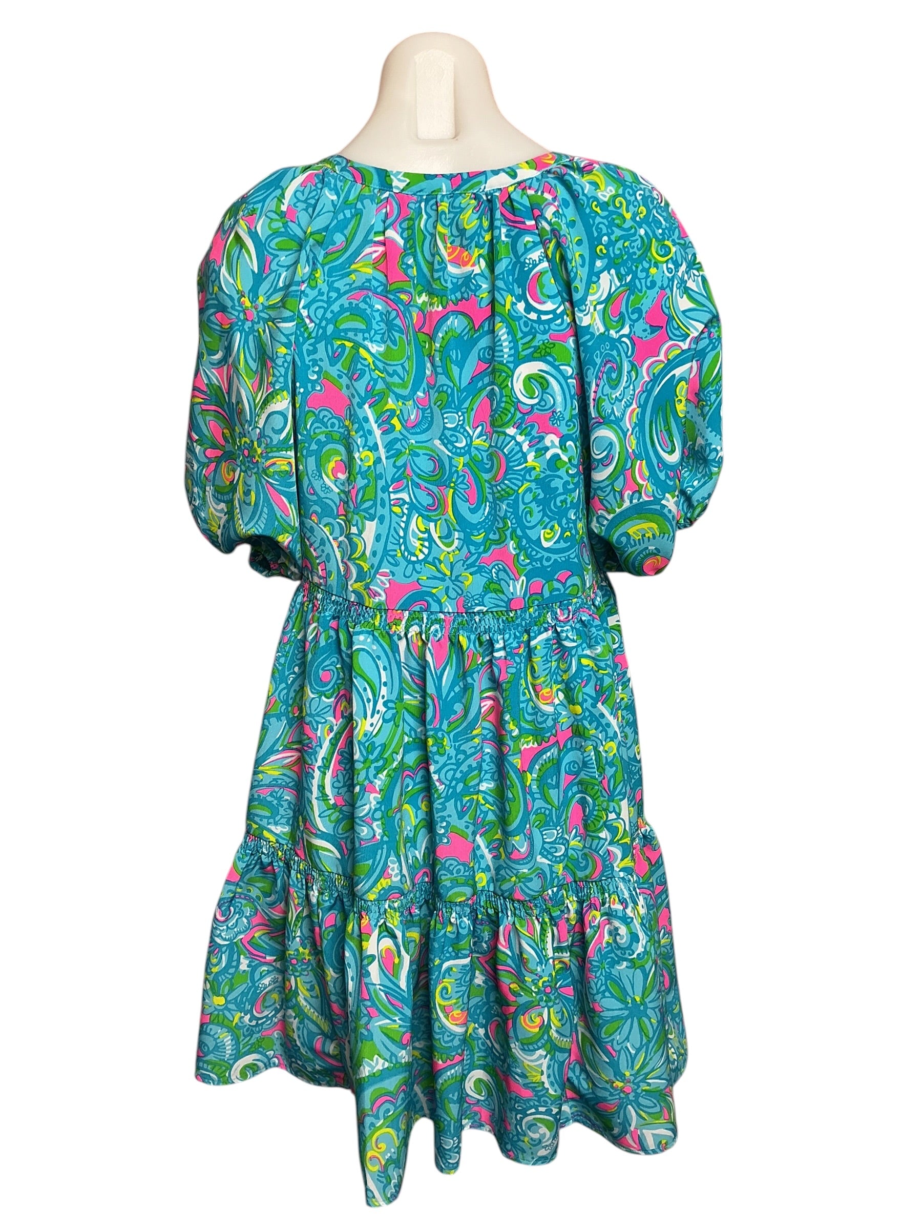 Lilly Pulitzer Shannon Short Sleeve Tiered Swing Dress Seabreeze Blue Hey Gull Friend - Size XS