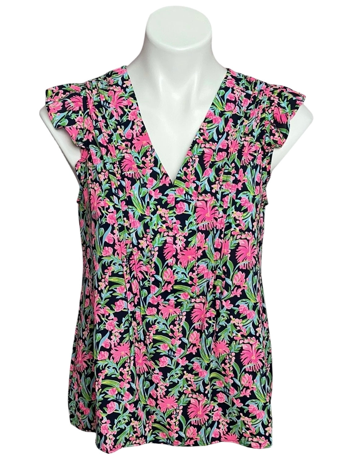 Lilly Pulitzer Joan Top Low Tide Navy Garden Variety - Size S