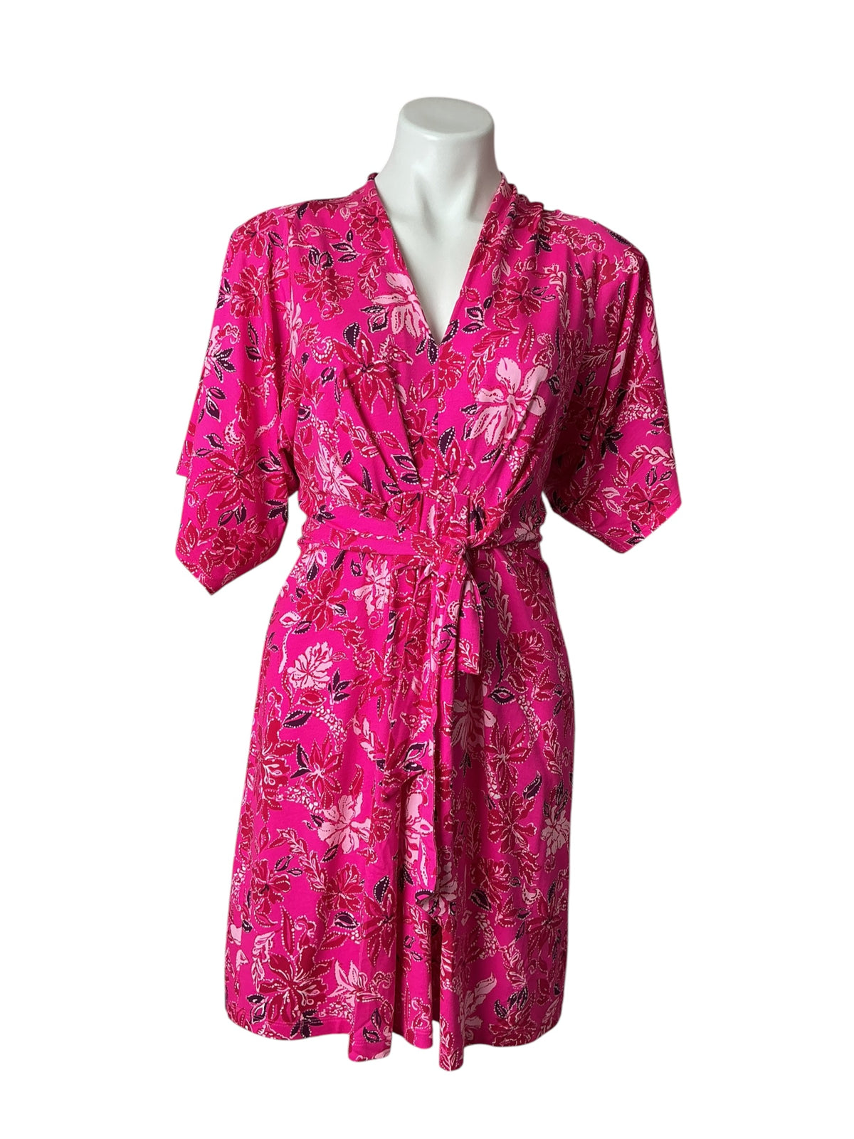 Lilly Pulitzer Wisteria Elbow Sleeve V-Neck Dress Passion Fruit Pink Giraffic Park - Size 4