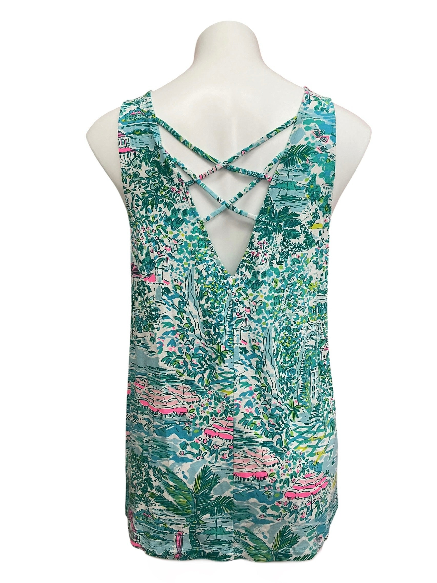 Lilly Pulitzer Kristen Tank Top Gustavia Green Sunshine City - Size L
