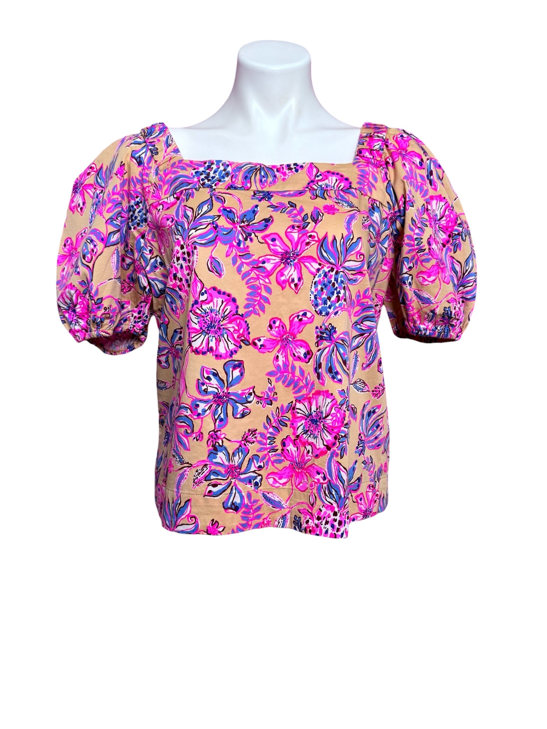 Lilly Pulitzer Torrey Short Sleeve, Sand Bar- Tropical With A Twist Size 8