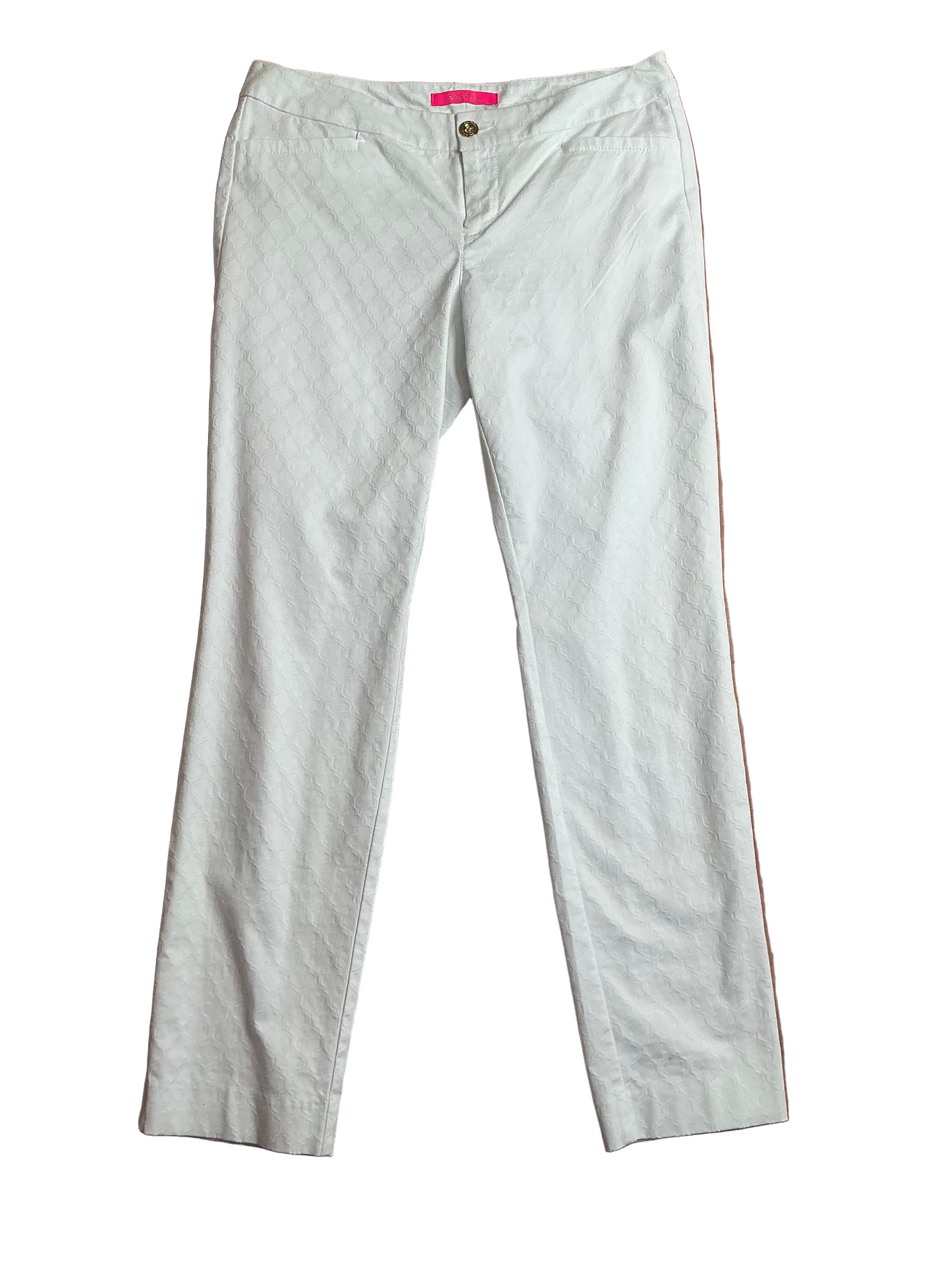 Lilly Pulitzer Kelly Ankle Pants Resort White Quatrefoil Jacquard - Size 8