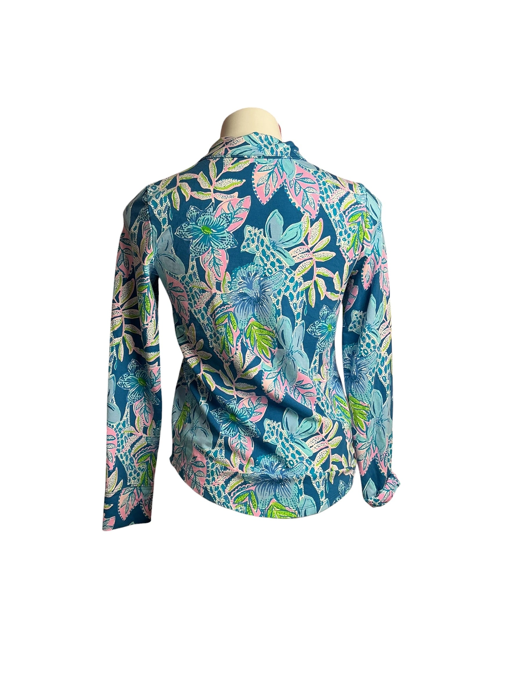 Lilly Pulitzer- Leona UPF 50+ Zip-Up Jacket Macaw Blue Tall Me About It Size XXS