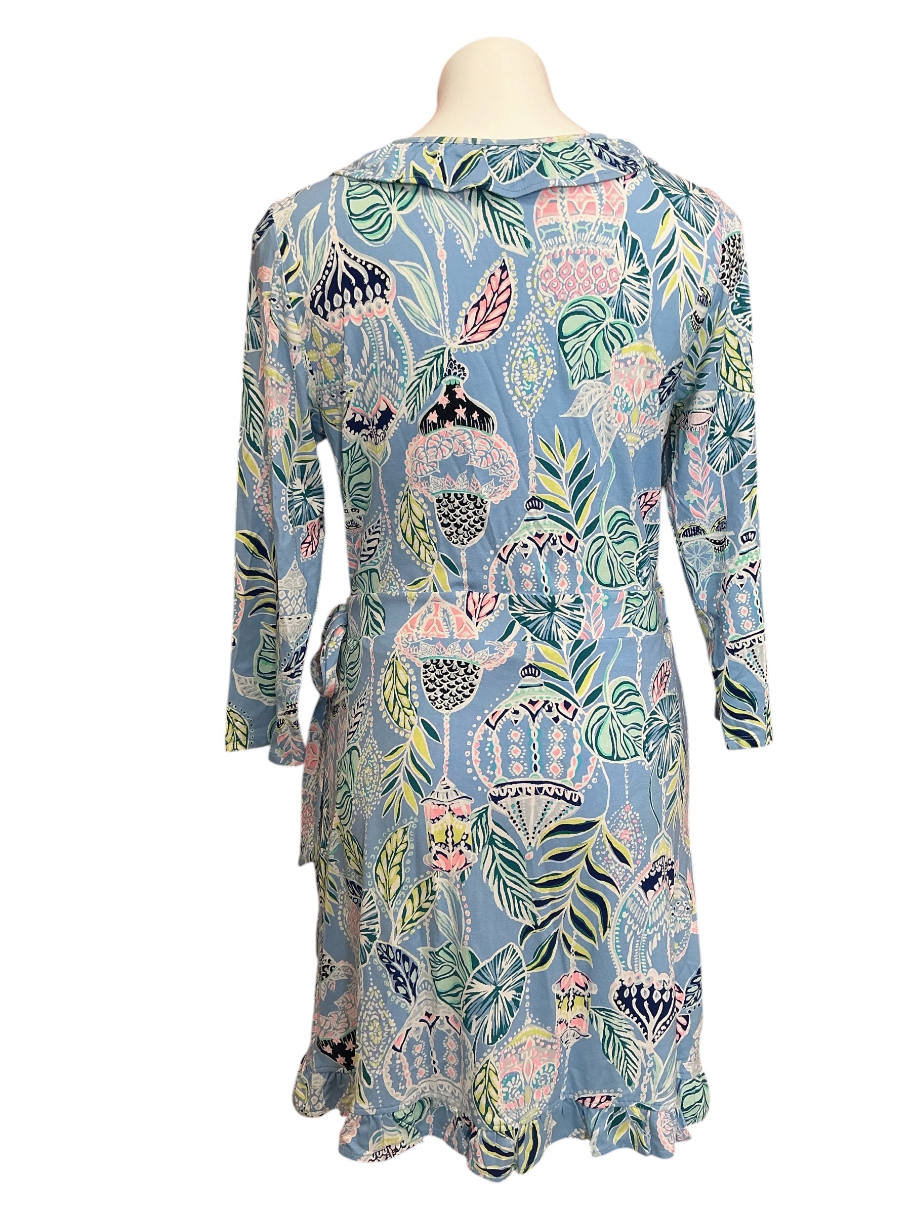 Lilly Pulitzer Jessalynne Wrap Romper Blue Peri Lapis Lanterns - Size L