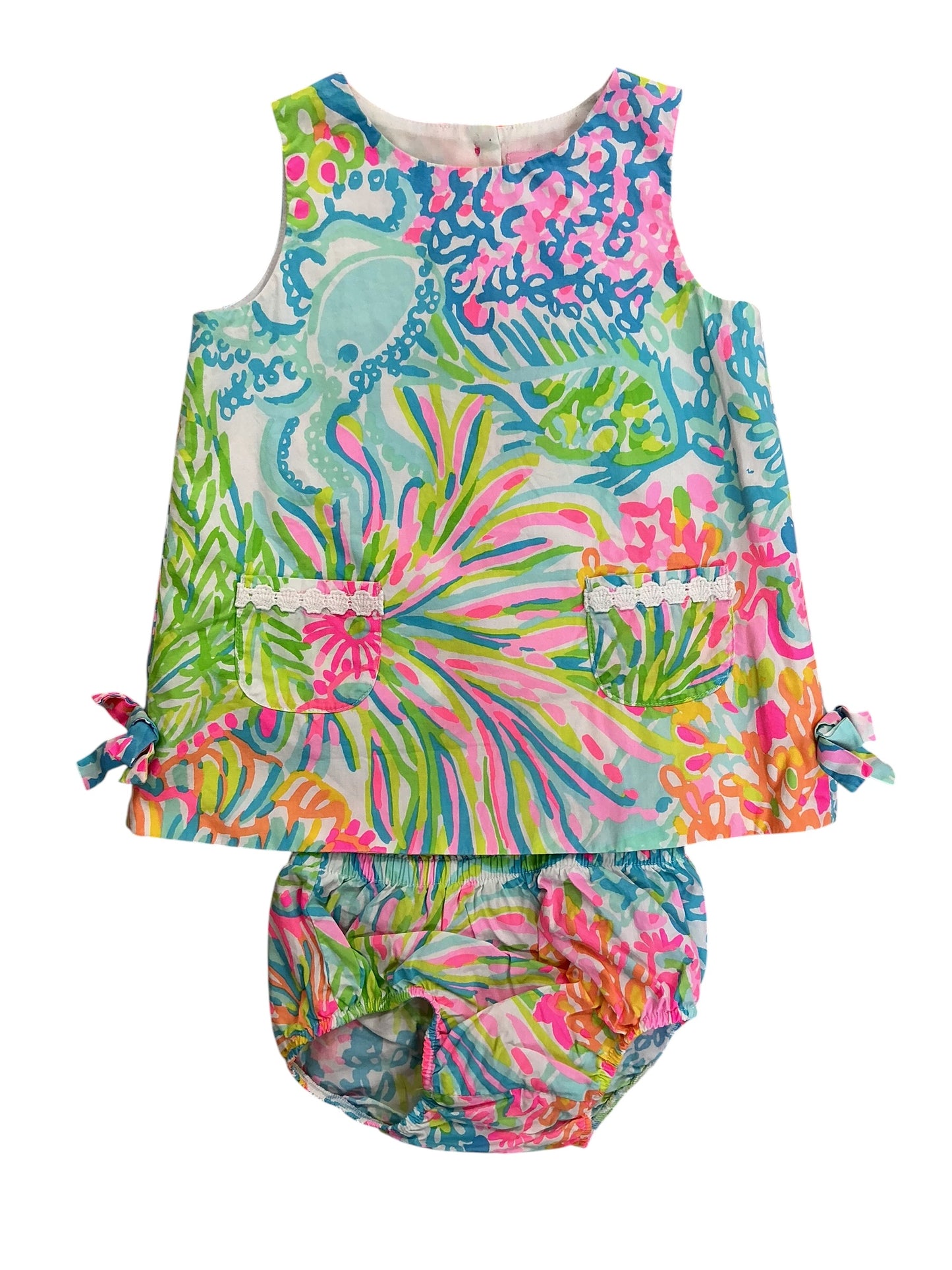 Lilly Pulitzer Kids Girls 2PC Set Baby Lilly Shift Dress Blue Bubbly - Size 12-18 MO