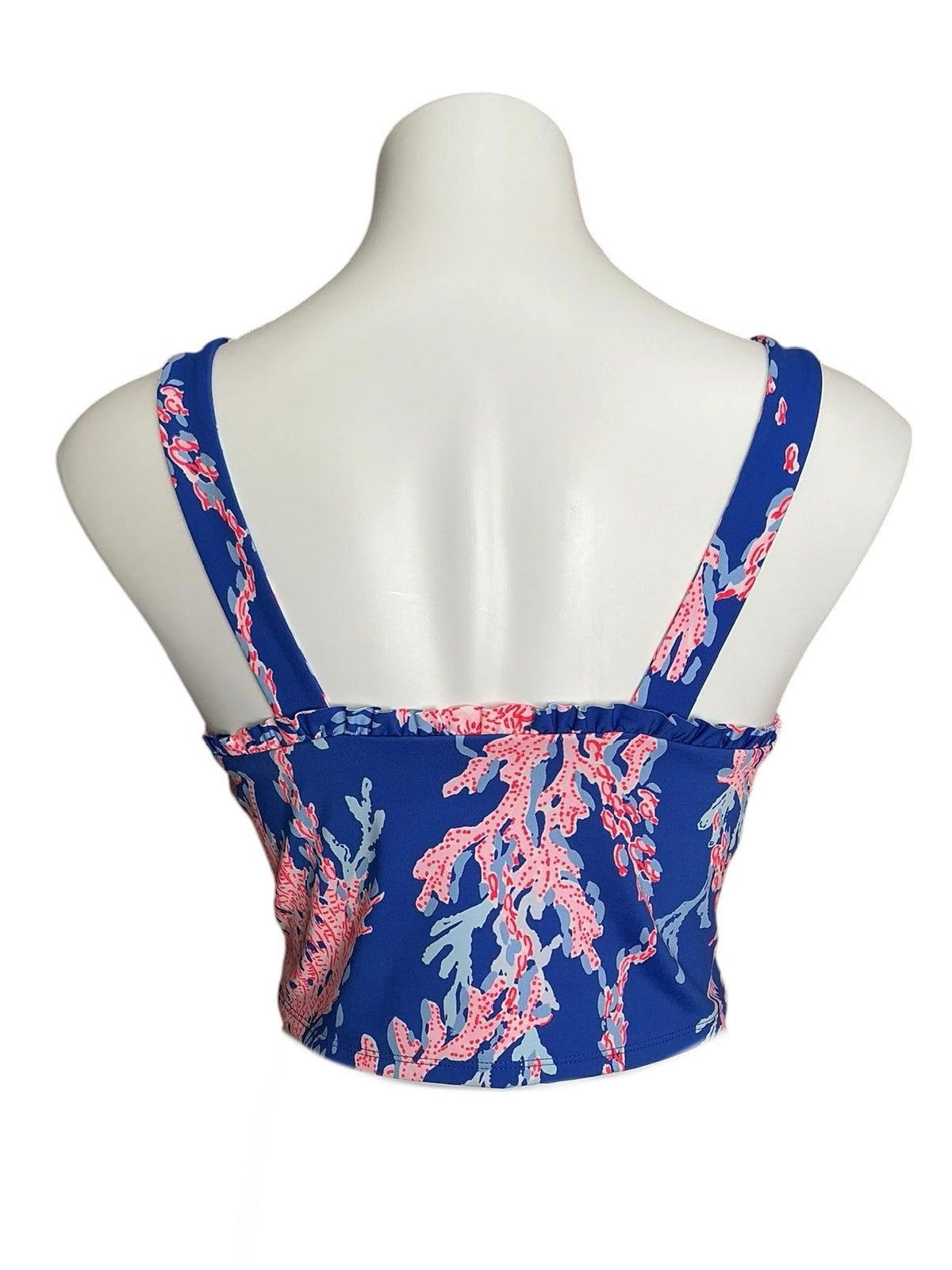Lilly Pulitzer Zahara Ruffle Sports Bra Borealis Blue Swim On Over - Size XL