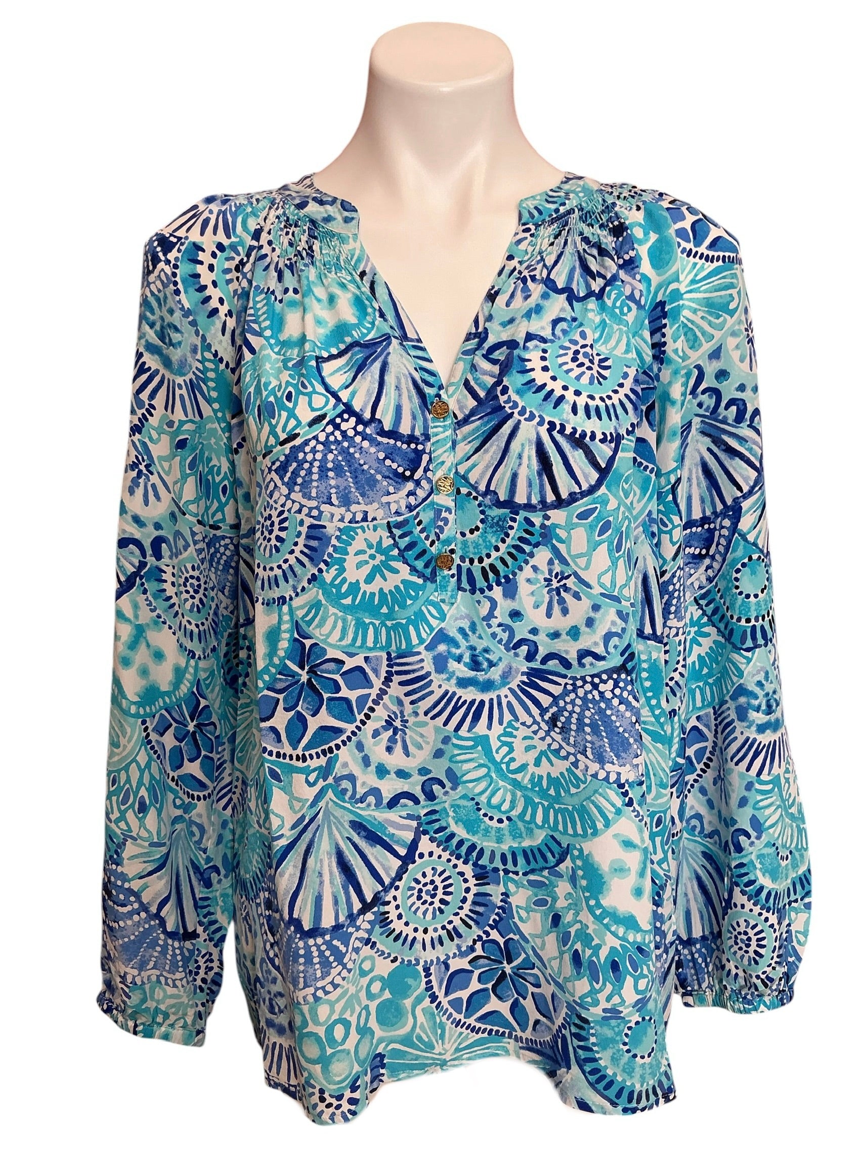 Lilly Pulitzer Elsa Top Turquoise Oasis Half Shell - Size L