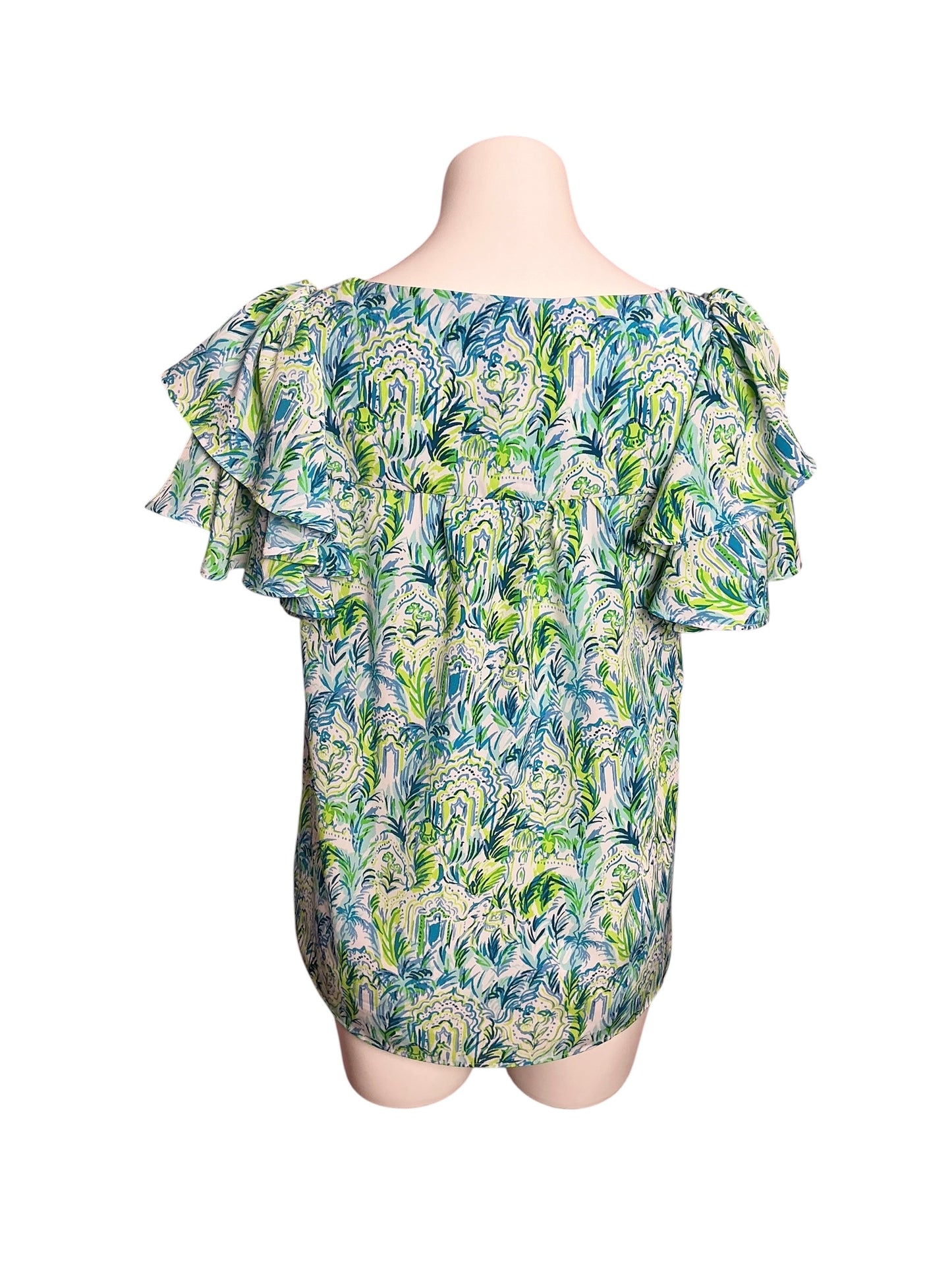 Lilly Pulitzer Devina Square Neck Flounce Top Resort White Out To Play - Size M
