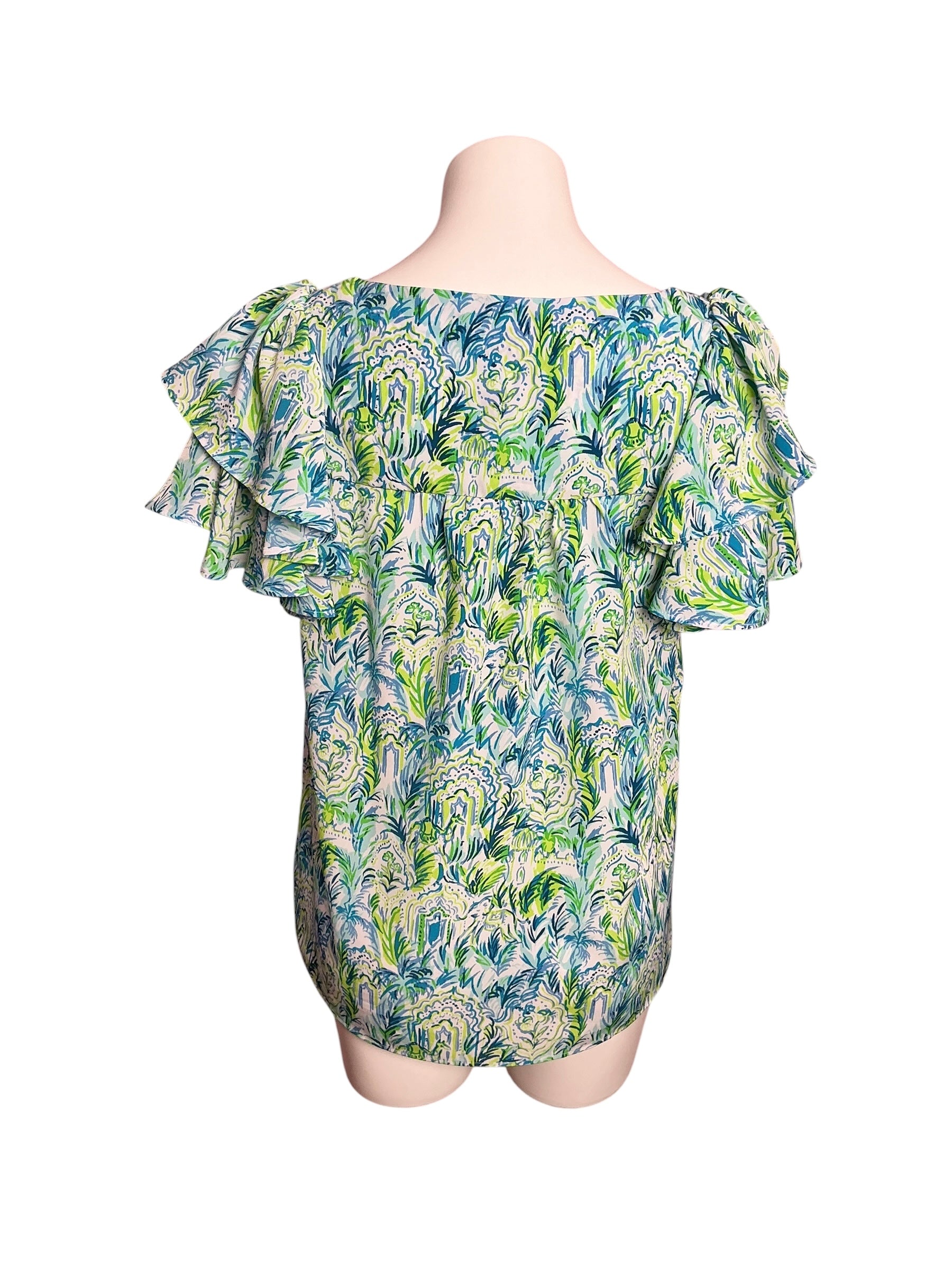 Lilly Pulitzer Devina Square Neck Flounce Top Resort White Out To Play - Size M