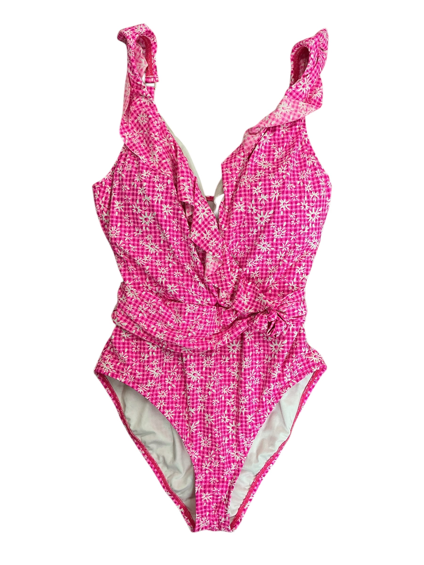 Lilly Pulitzer Delphie One-Piece Swimsuit Aura Pink Check You Out - Size 12