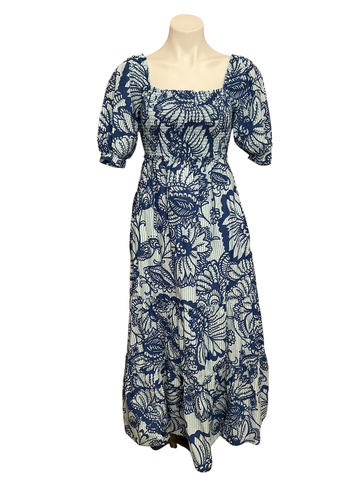 Lilly Pulitzer Hadly Short Sleeve Smocked Dress Starlight Navy Proud As A Peacock Stripe - Size XXS