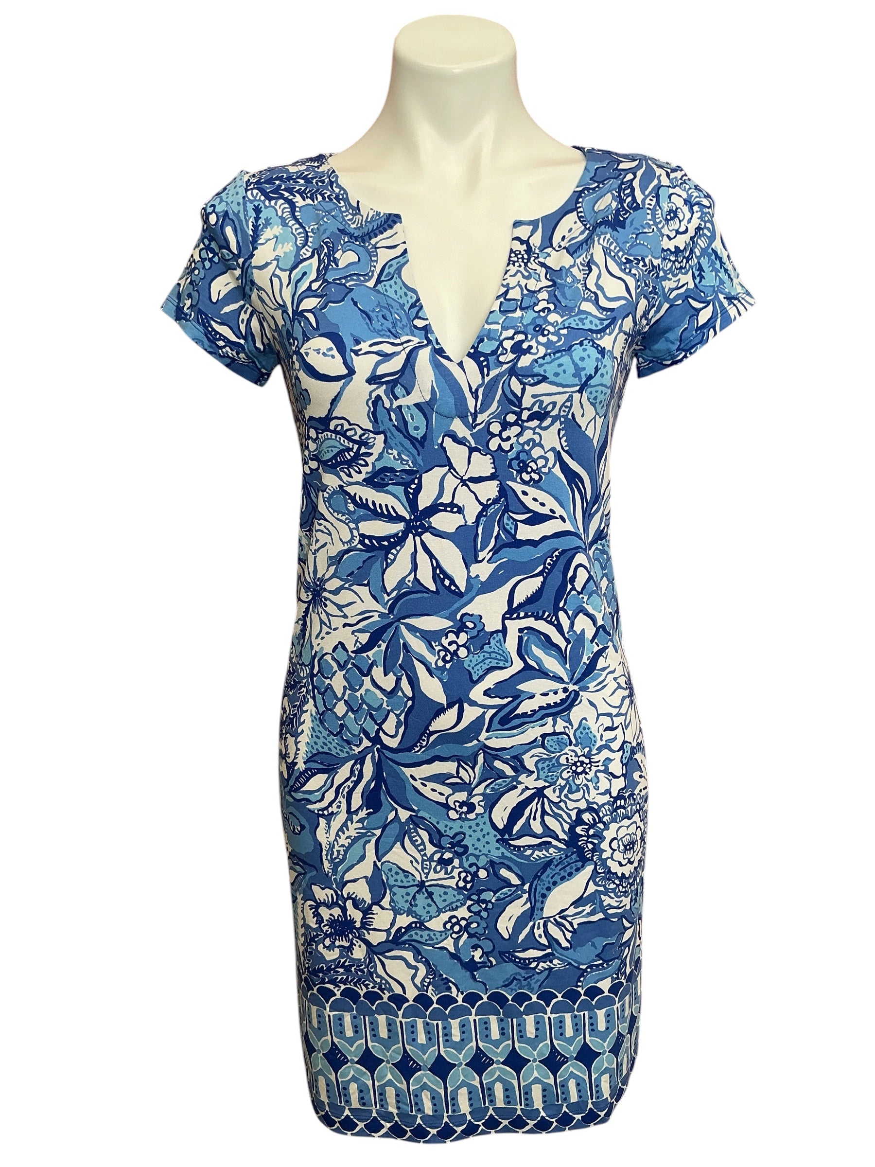 Lilly Pulitzer NWT UPF 50+ Sophiletta Short Sleeve Dress Blue Tang Flocking Fabulous Engineered - Size S