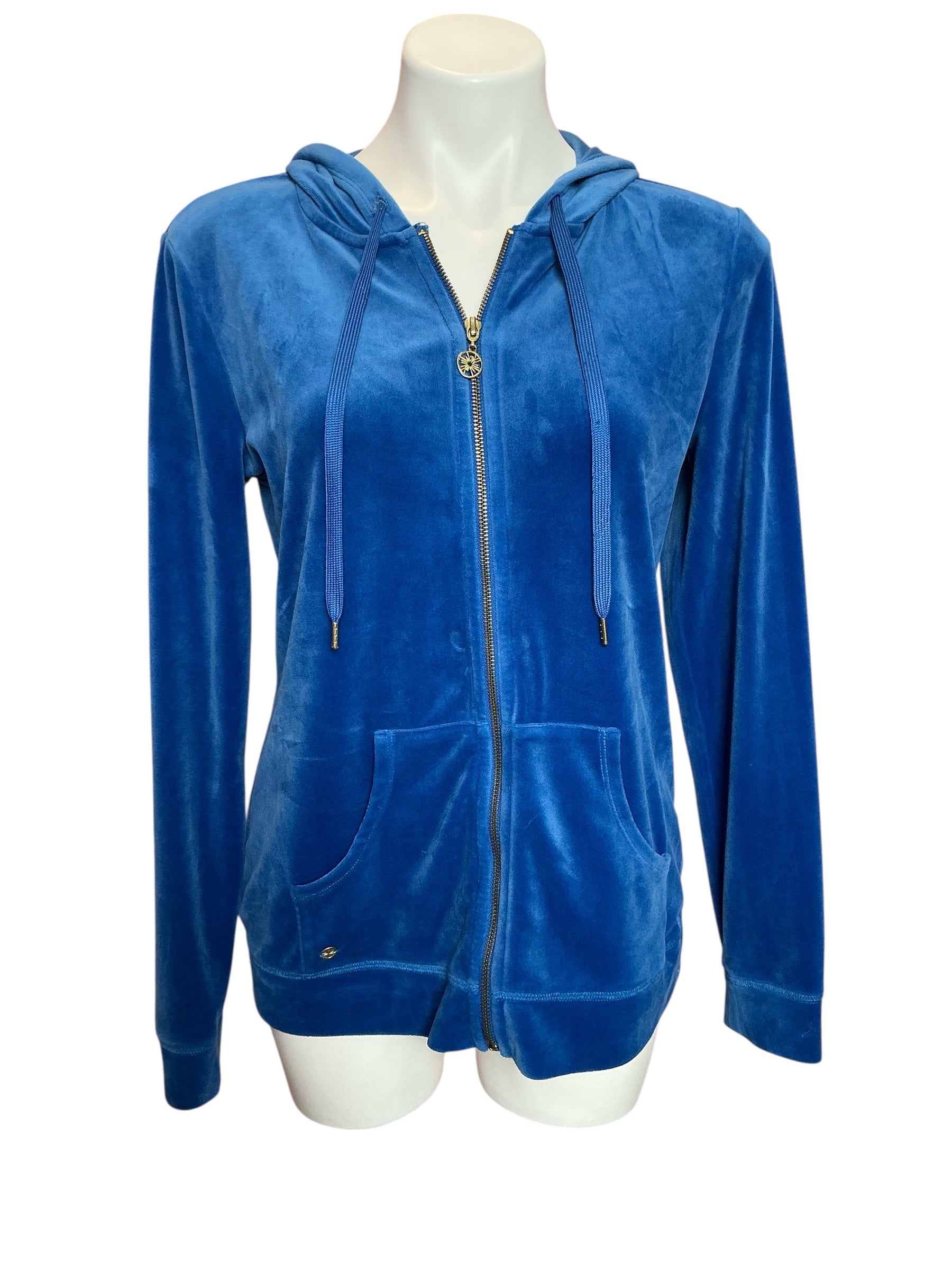 Lilly Pulitzer Larina Velour Zip-Up Hoodie Indigo Breeze Blue - Size M