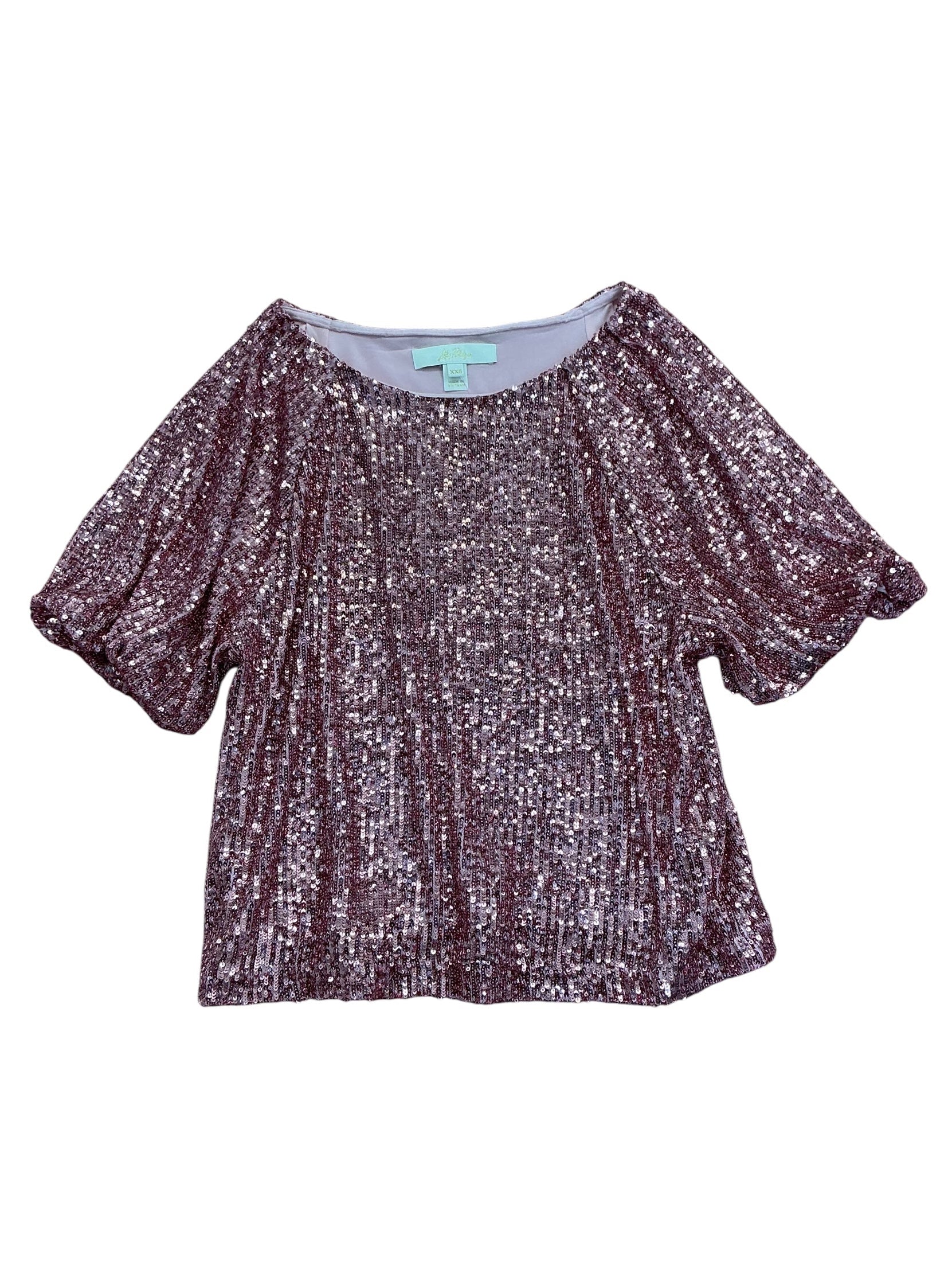 Lilly Pulitzer Cressida Sequin Knit Top Conch Shell Pink Treasure Box - Size XXS