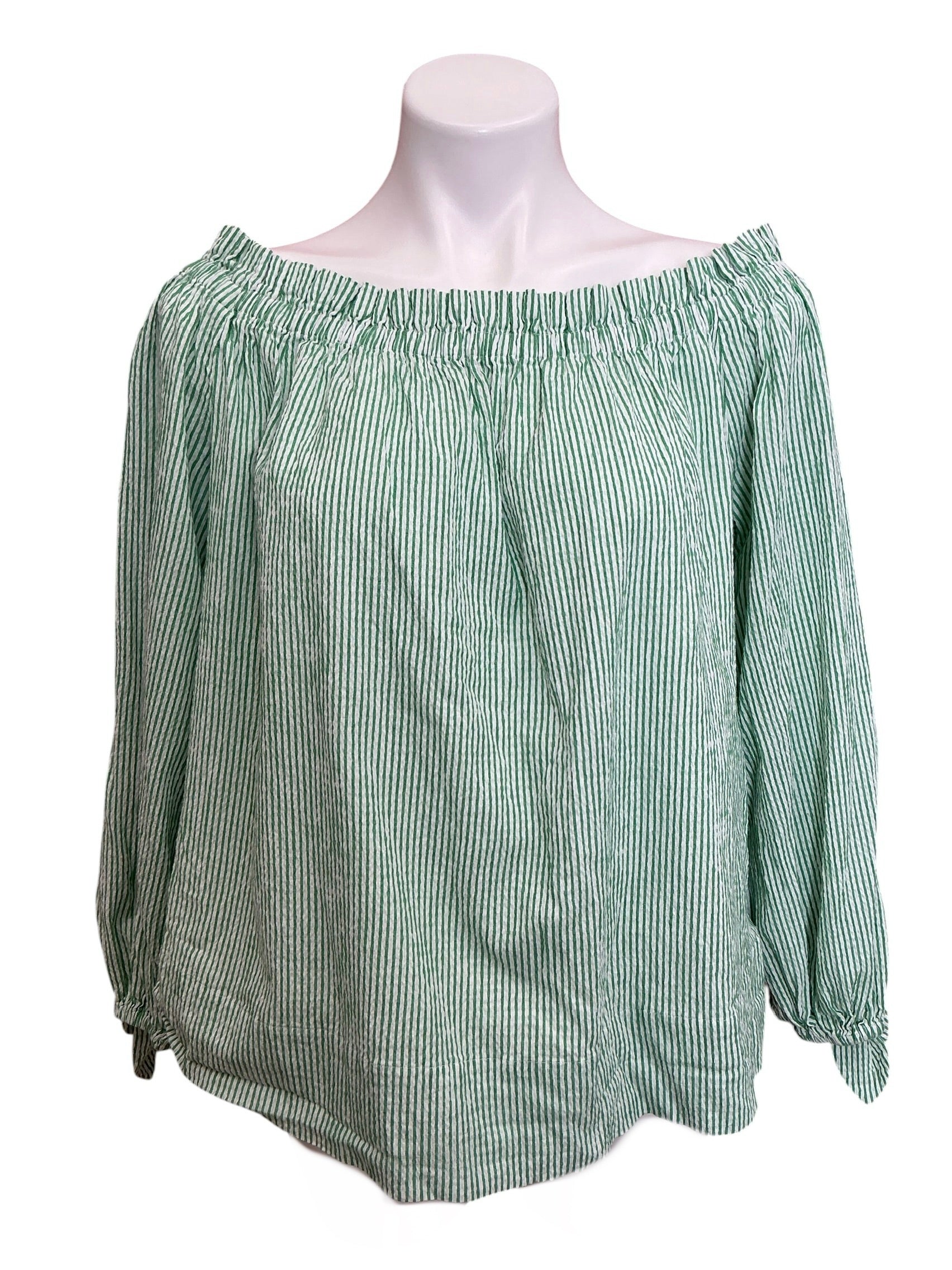 Lilly Pulitzer Jamielynn Off-The-Shoulder Top Green/White Stripe - Size XL
