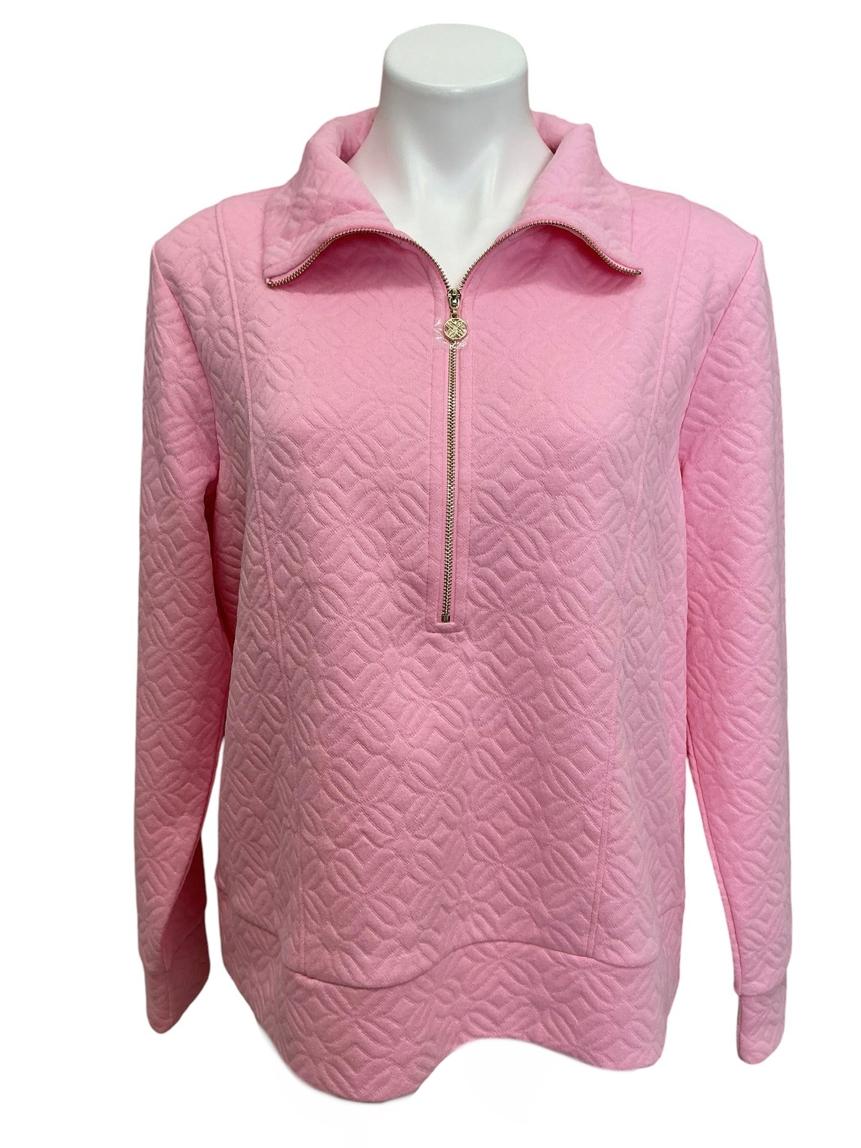 Lilly Pulitzer NWT Eleni Pullover Top Conch Shell Pink Butterfly Quilted Knit - Size L