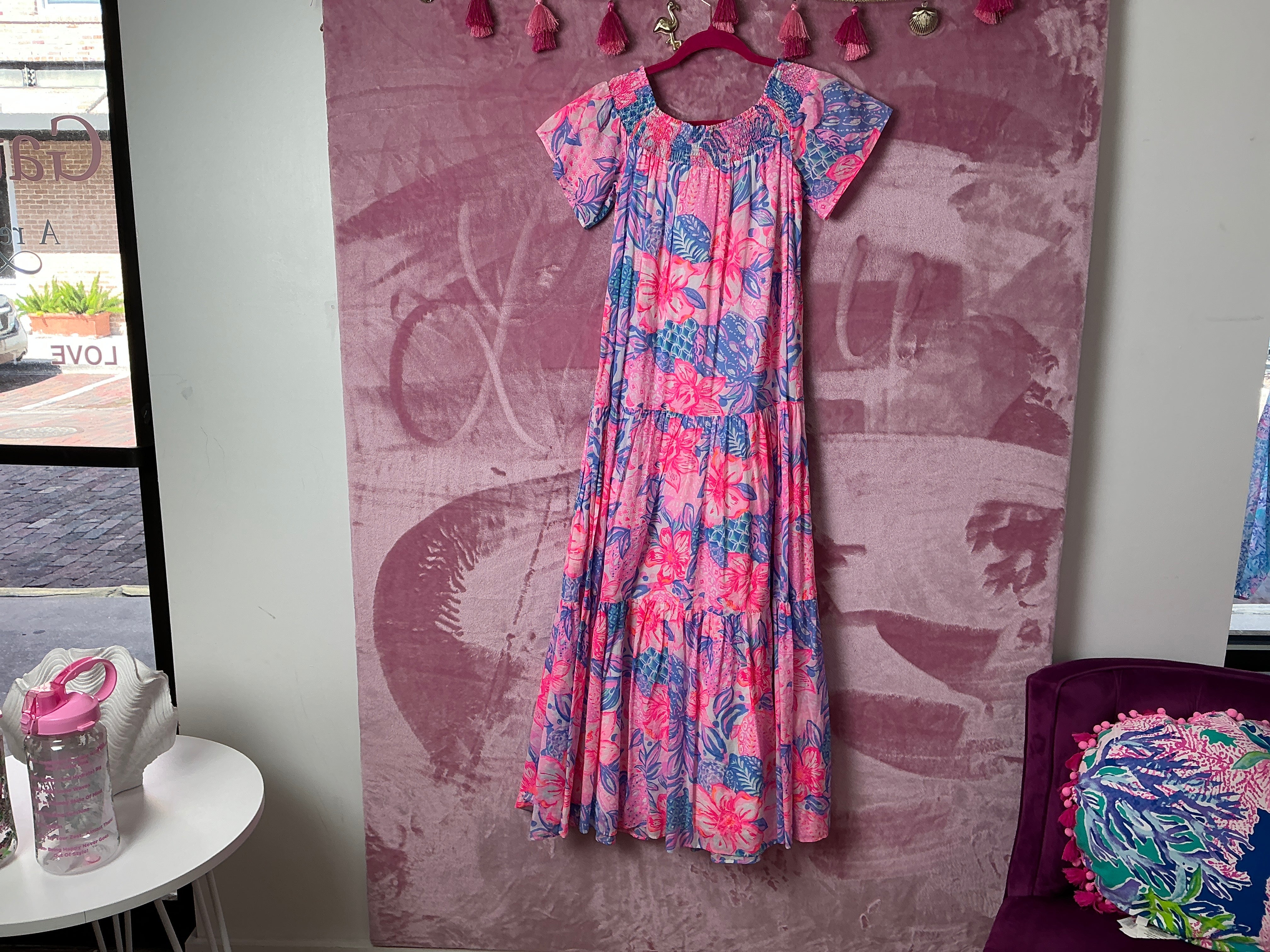 Lilly Pulitzer Maxi Dress - Dezi Off The Shoulder - Pink Isle - Snappy Turtle - Size XXS