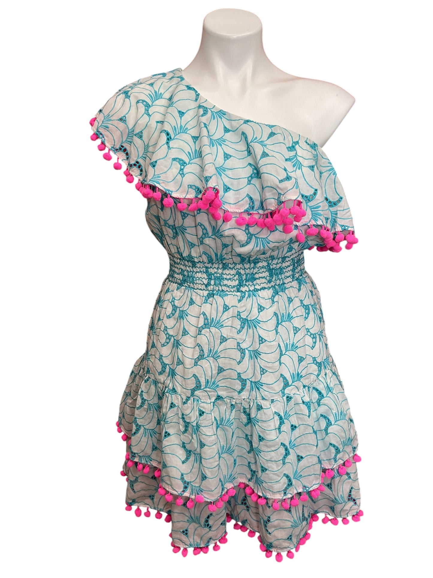 Lilly Pulitzer Addilyn Dress Bermuda Blue Tropical Swirl Eyelet - Size XS