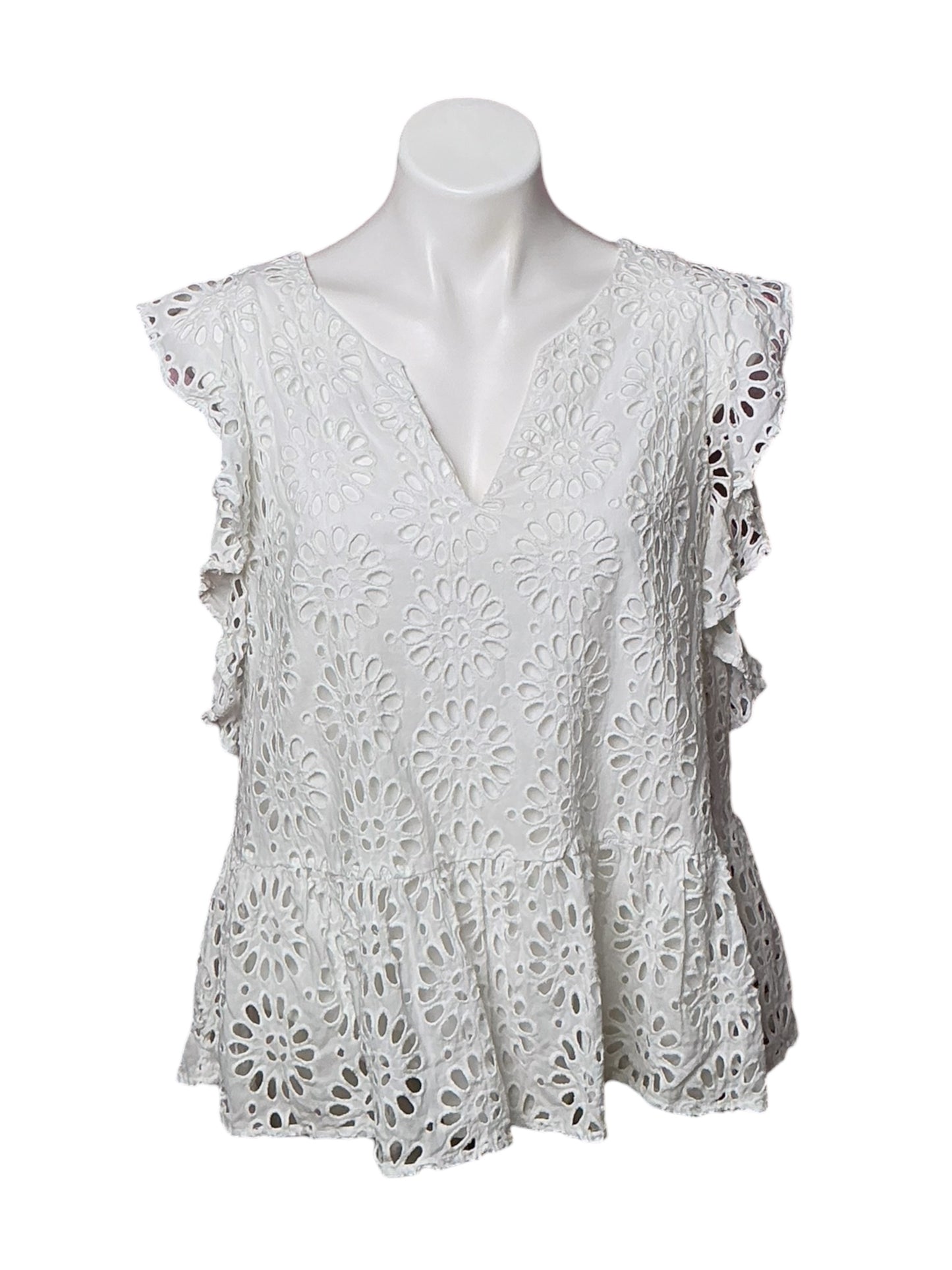 Lilly Pulitzer Jerilynn Flutter Sleeve Eyelet Top Resort White - Size 12