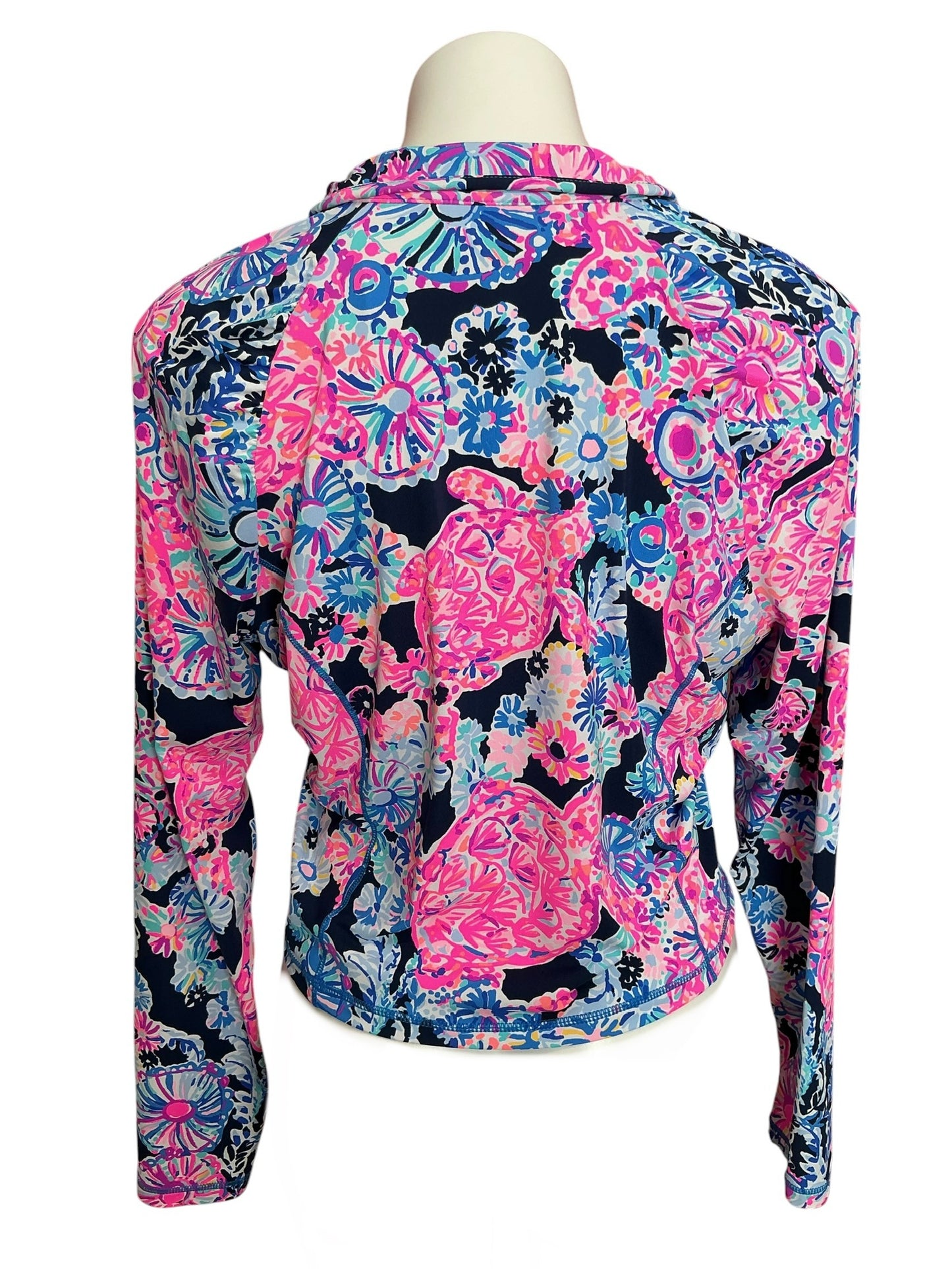 Lilly Pulitzer Girls Kids Mini Justine Crop Half Zip Pullover High Tide Navy Turtle Amazement - Size XL
