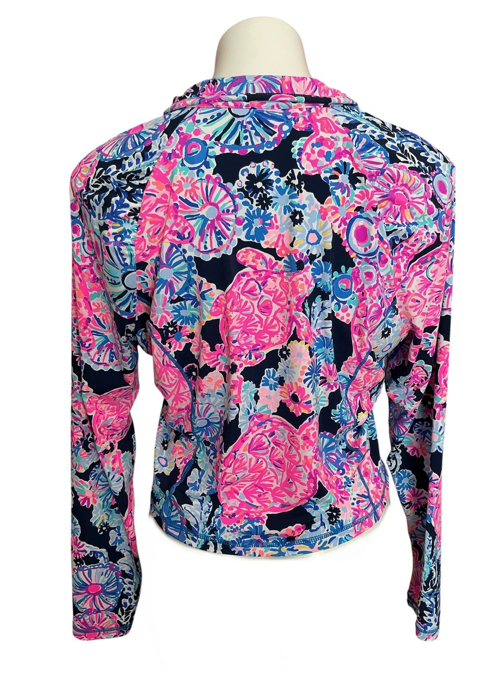 Lilly Pulitzer Girls Kids Mini Justine Crop Half Zip Pullover High Tide Navy Turtle Amazement - Size XL