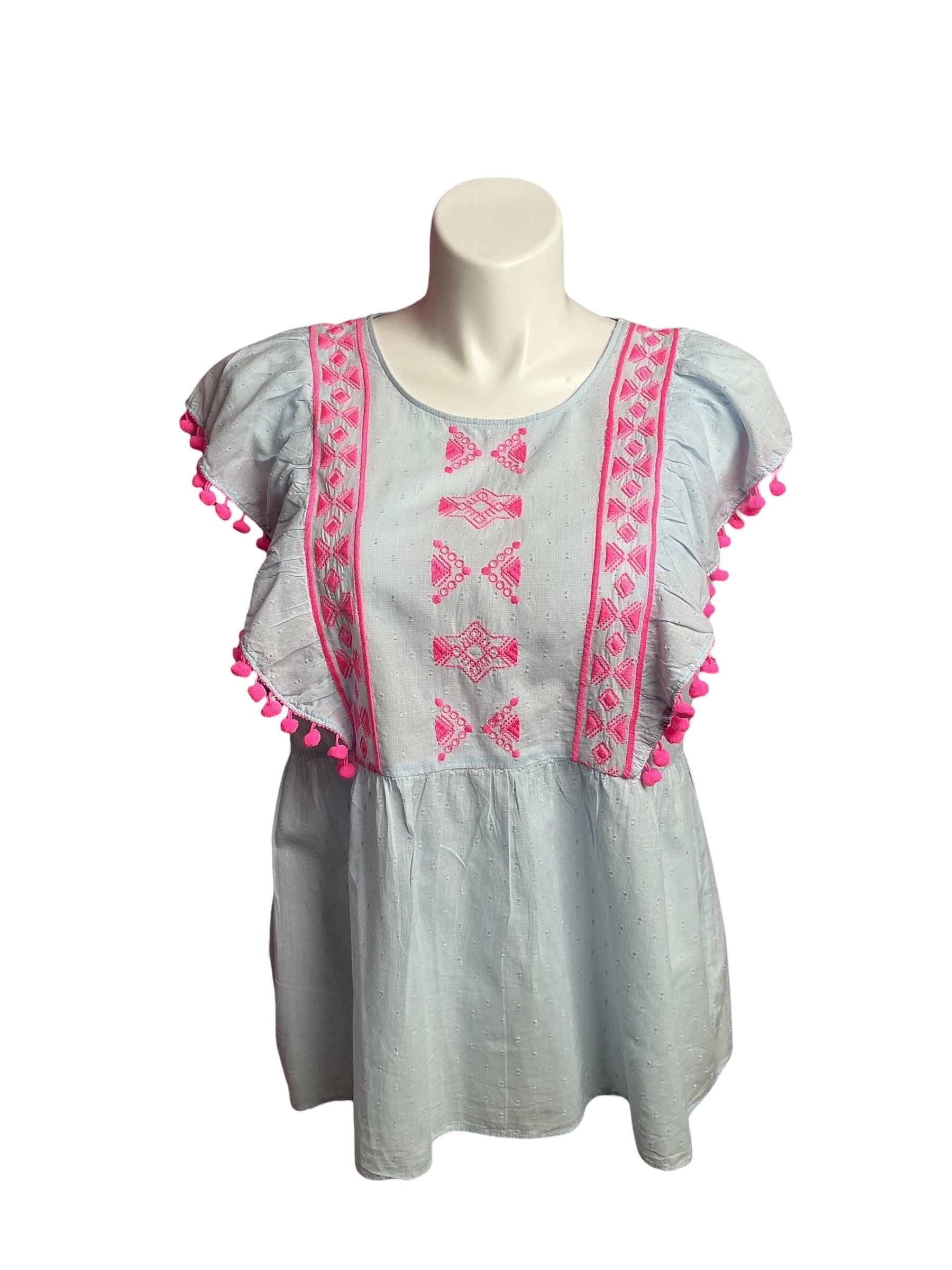 Lilly Pulitzer- NWT Raquelle Top Bluebell Blue Swiss Dot Dobby Chambray Size XL