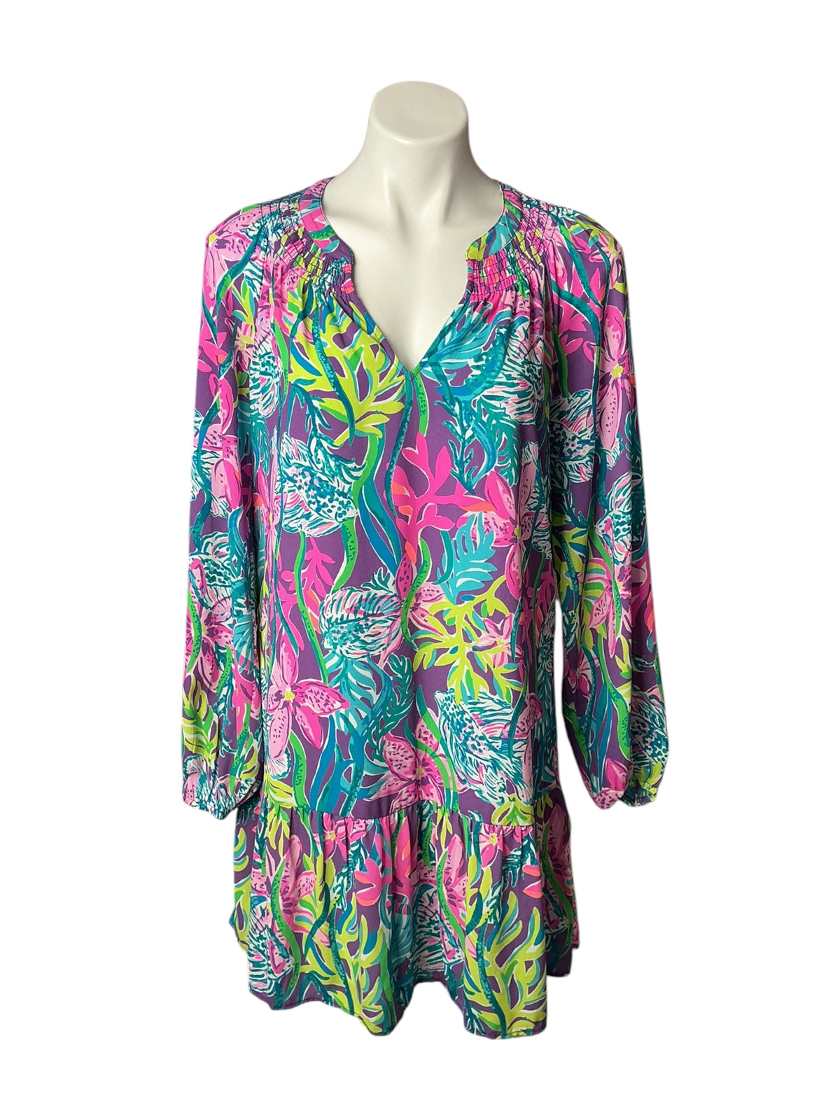 Lilly Pulitzer Lucee Long Sleeve Dress Pigment Purple Party All The Tide - Size S
