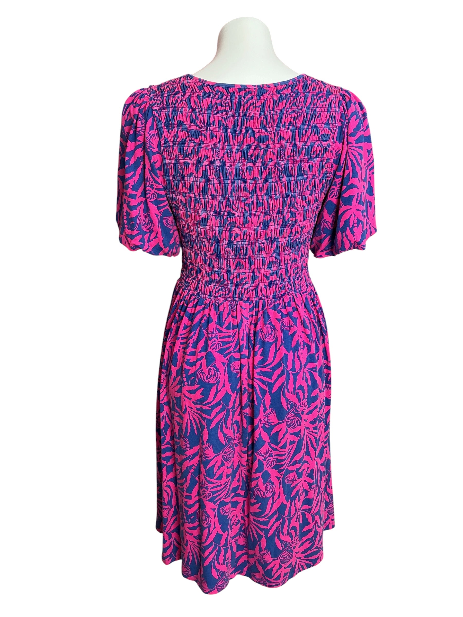 Lilly Pulitzer Chrystelle Smocked Dress Pink Grenadine Flocking To Paradise - Size L