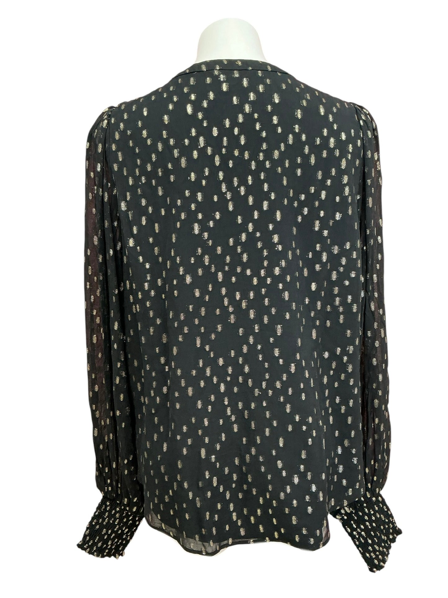 Lilly Pulitzer Angelika Ruffle Top Onyx Black Gold Metallic Chiffon - Size XL