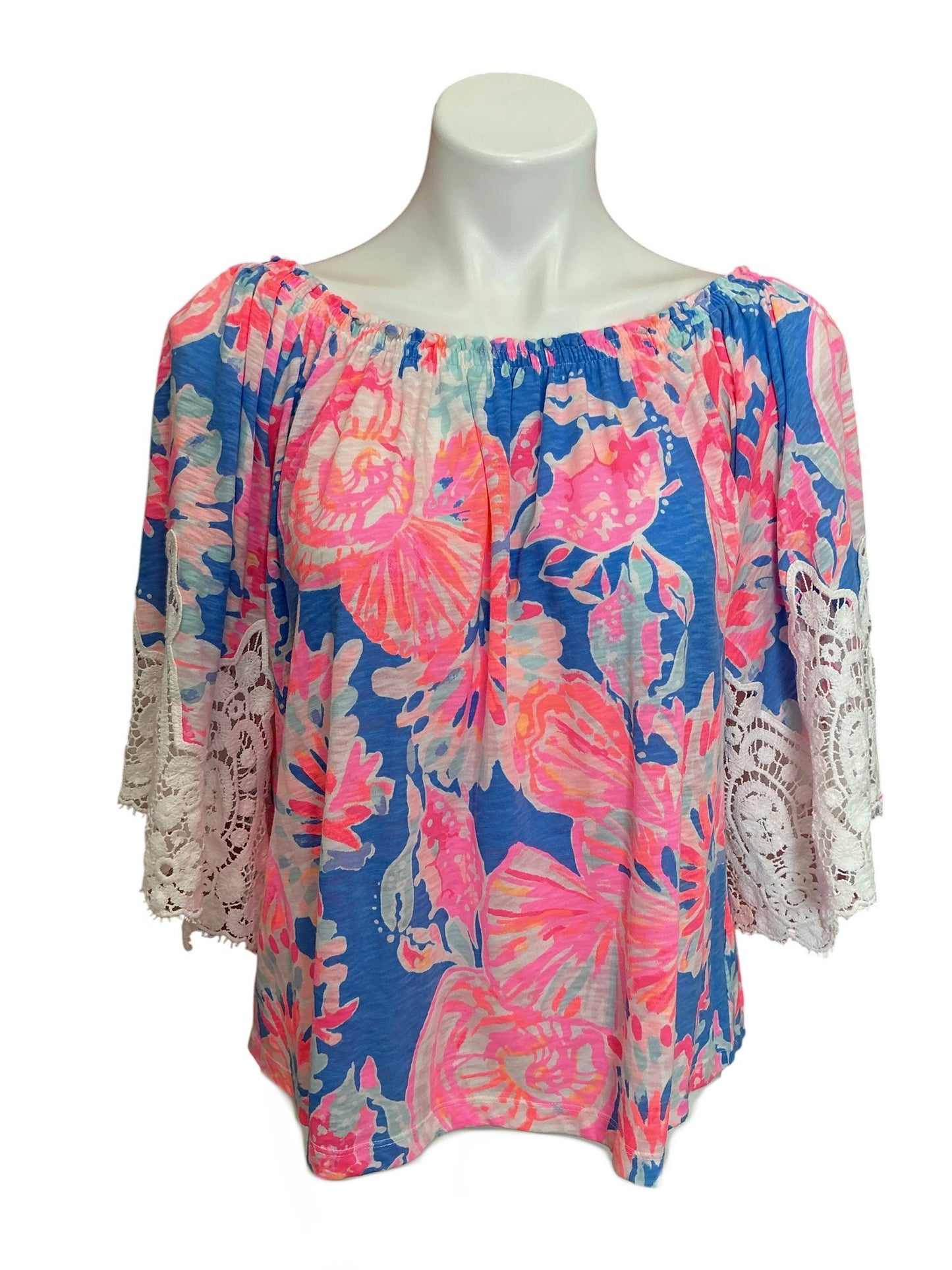 Lilly Pulitzer Zaylee Off-The-Shoulder Top Bennet Blue Bay Dreamin - Size S