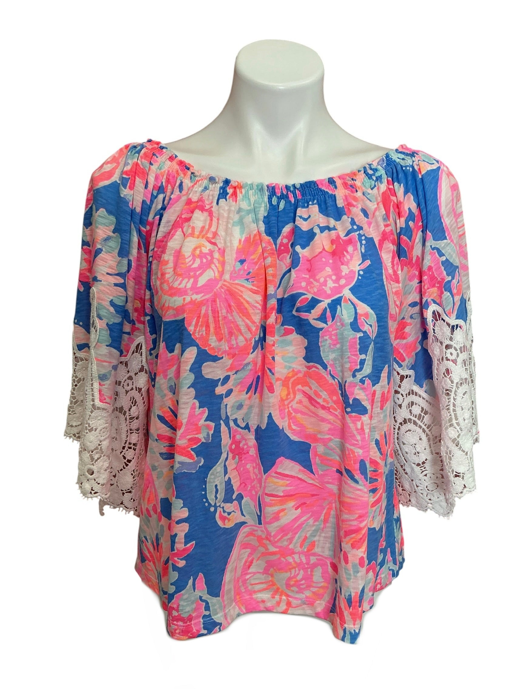 Lilly Pulitzer Zaylee Off-The-Shoulder Top Bennet Blue Bay Dreamin - Size S