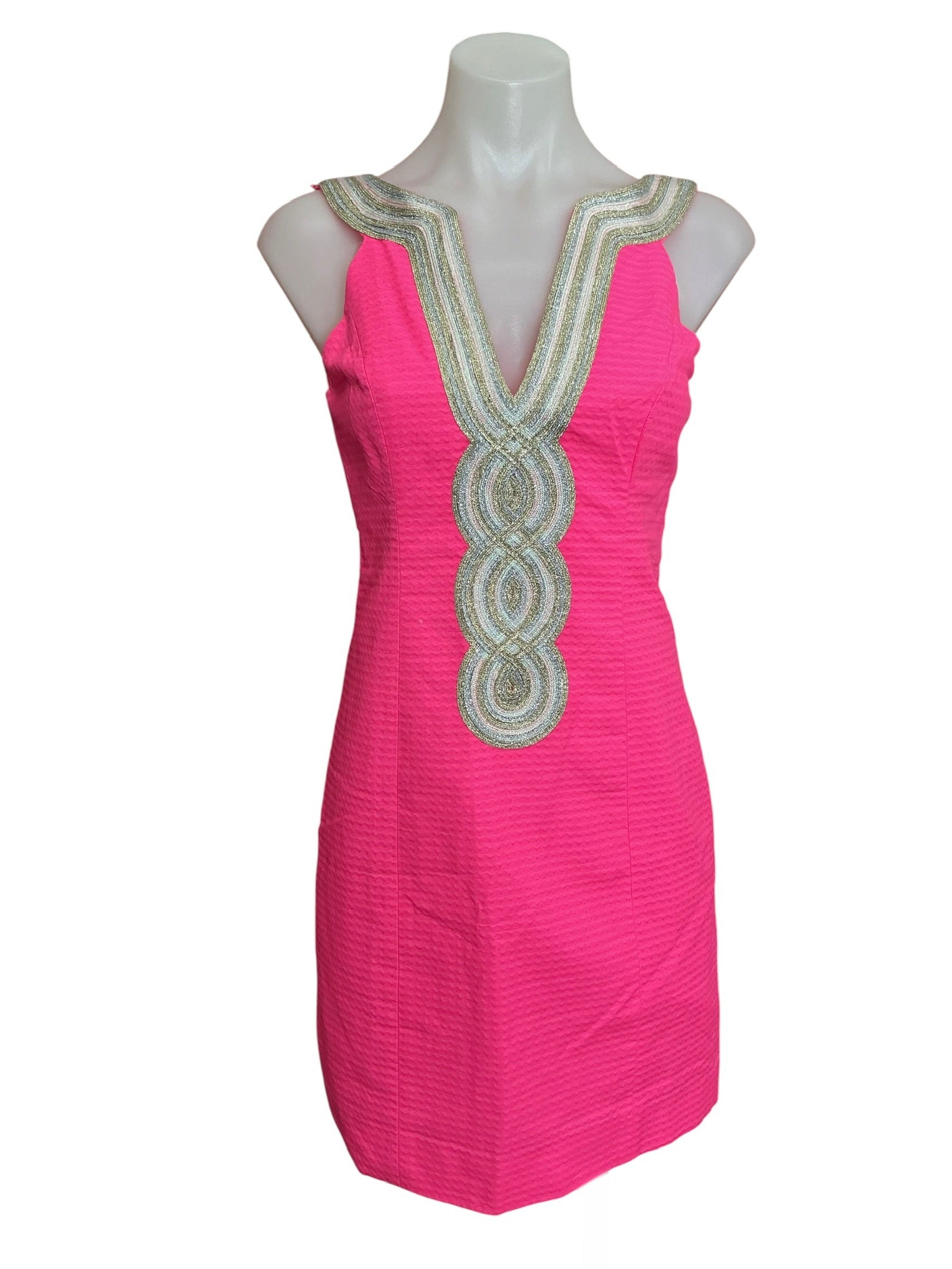 Lilly Pulitzer Valli Shift Dress Aura Pink Gold Metallic Trim - Size 00