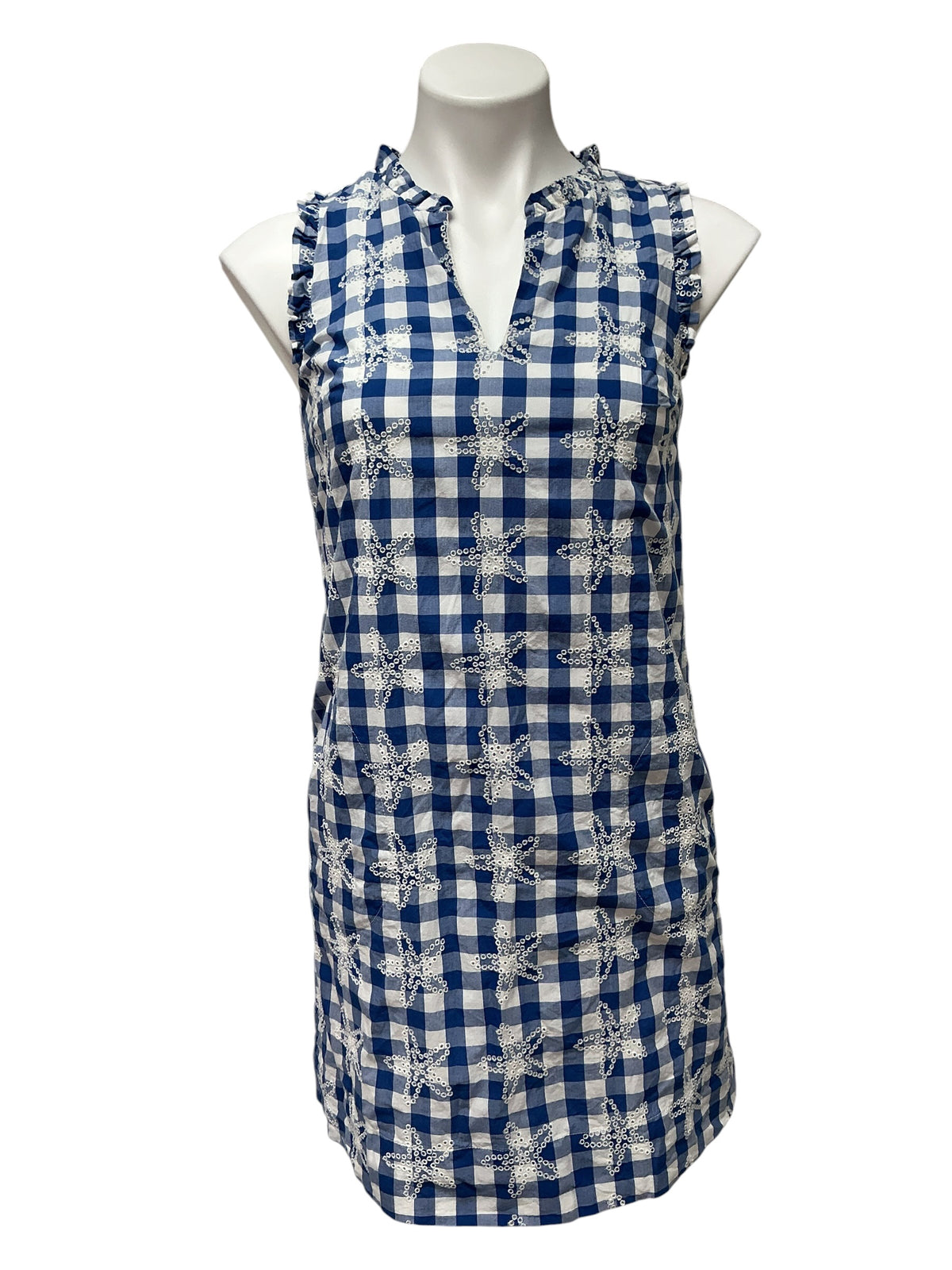 Lilly Pulitzer Kavalla Dress Starlight Navy Starfishing Embroidered Gingham - Size XXS