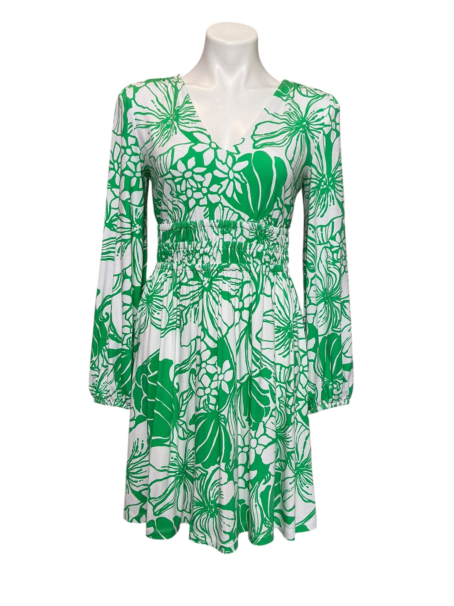 Lilly Pulitzer Calla Long Sleeve V-Neck Dress Spearmint Oversized Kiss My Tulips - Size S