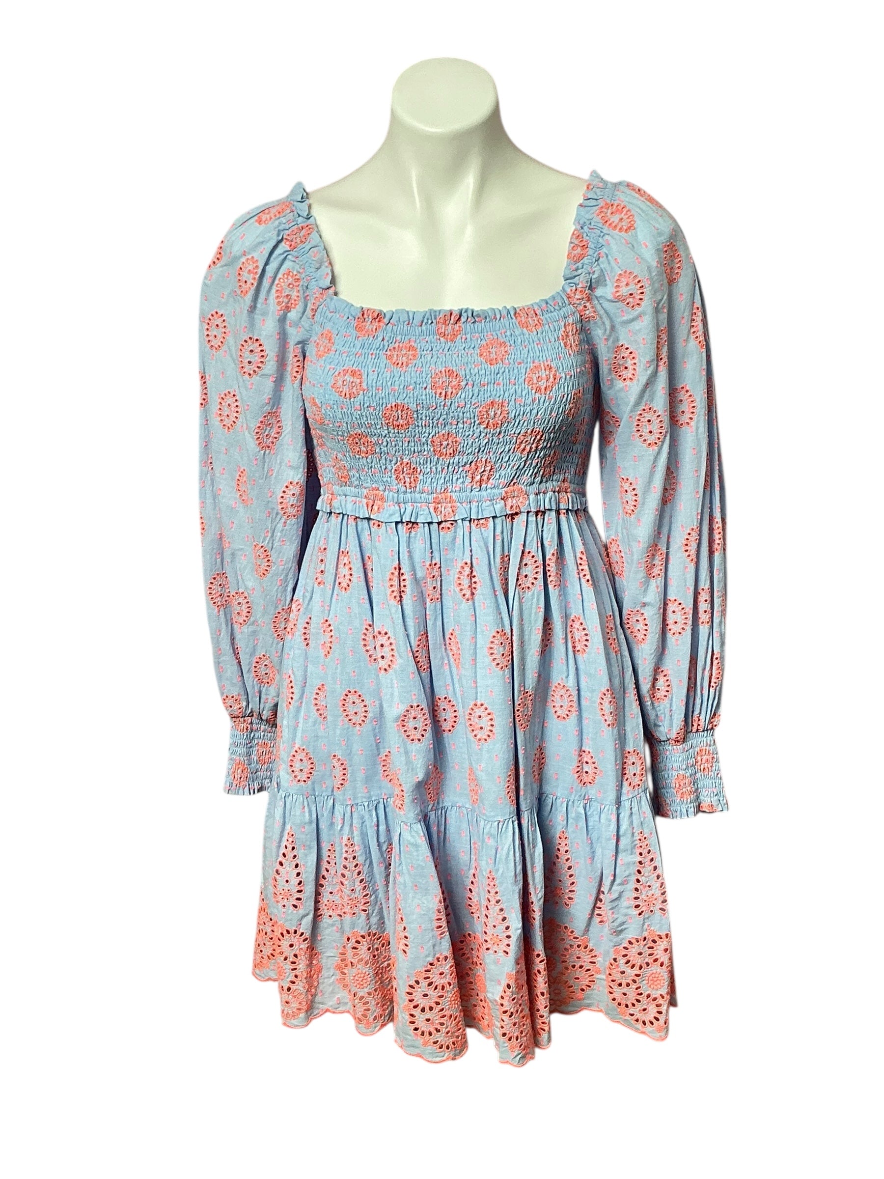 Lilly Pulitzer Rainna Smocked Eyelet Dress - Blue Peri Chambray Dobby Eye - Size XS