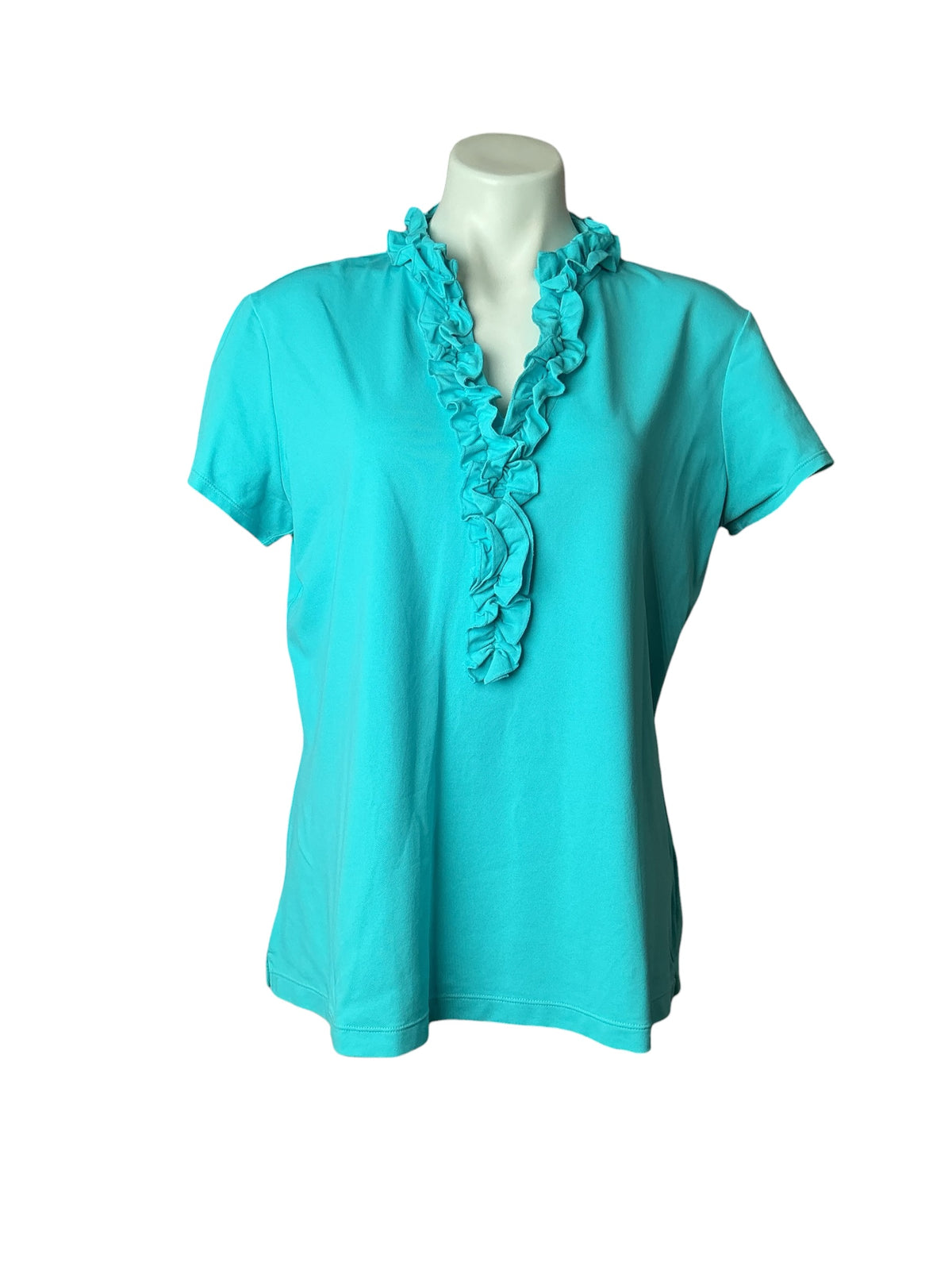 Lilly Pulitzer Luxletic Frida Ruffle Polo Top Blue Horizon - Size XL