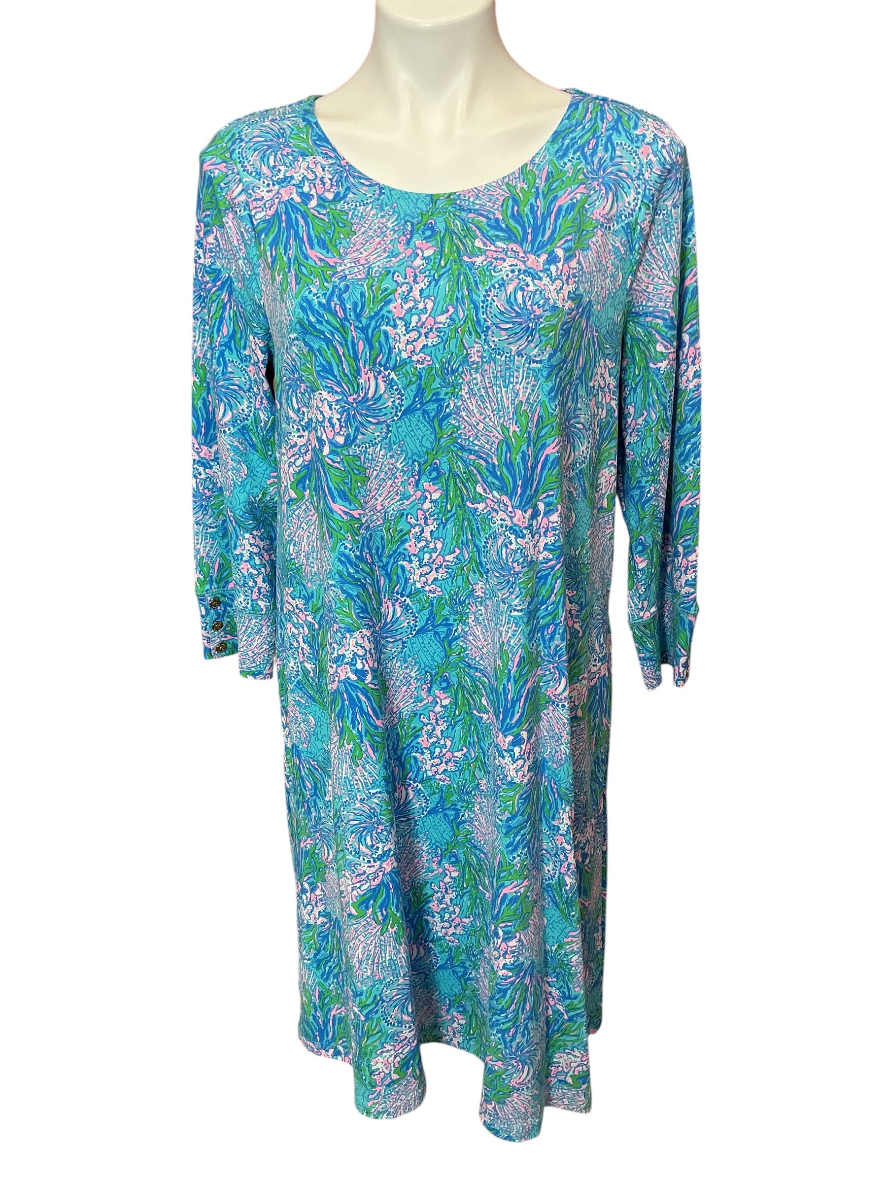 Lilly Pulitzer NWT Solia Chilly Lilly UPF 50+ Dress Las Olas Aqua Strong Current Sea - Size L