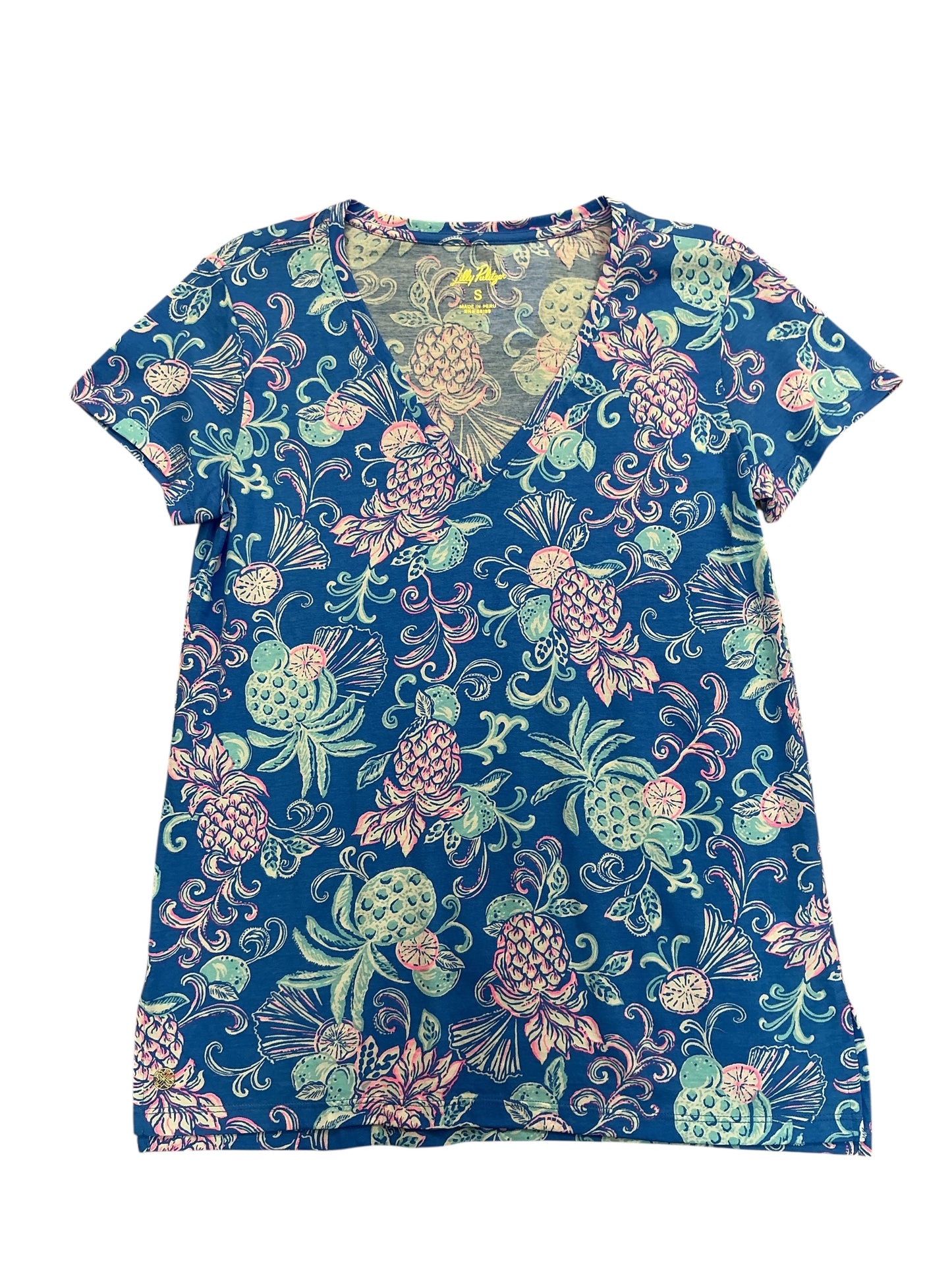 Lilly Pulitzer NWT Meredith Tee Top Sunwashed Blue Citrus Crush - Size S