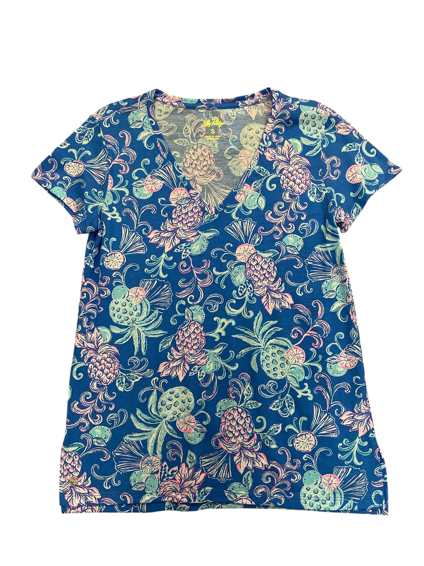 Lilly Pulitzer NWT Meredith Tee Top Sunwashed Blue Citrus Crush - Size S