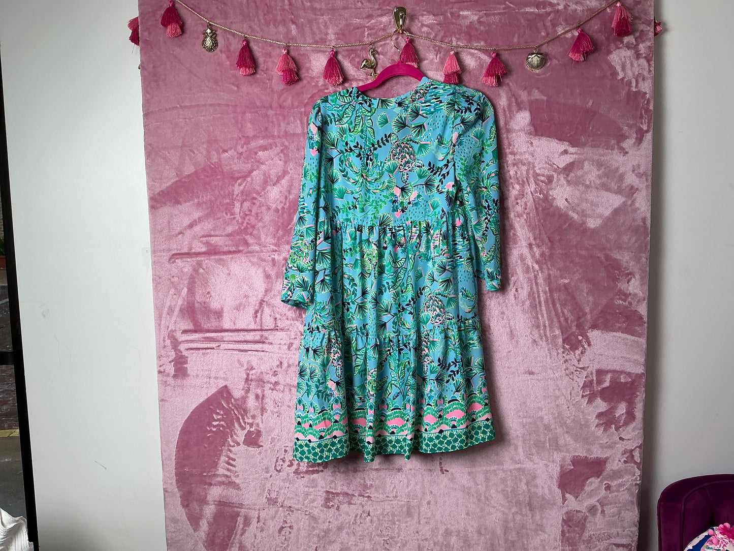 Lilly Pulitzer NWT Martine 3/4 Dress Frenchie Blue Mosaic Shells Engineer - Size XS