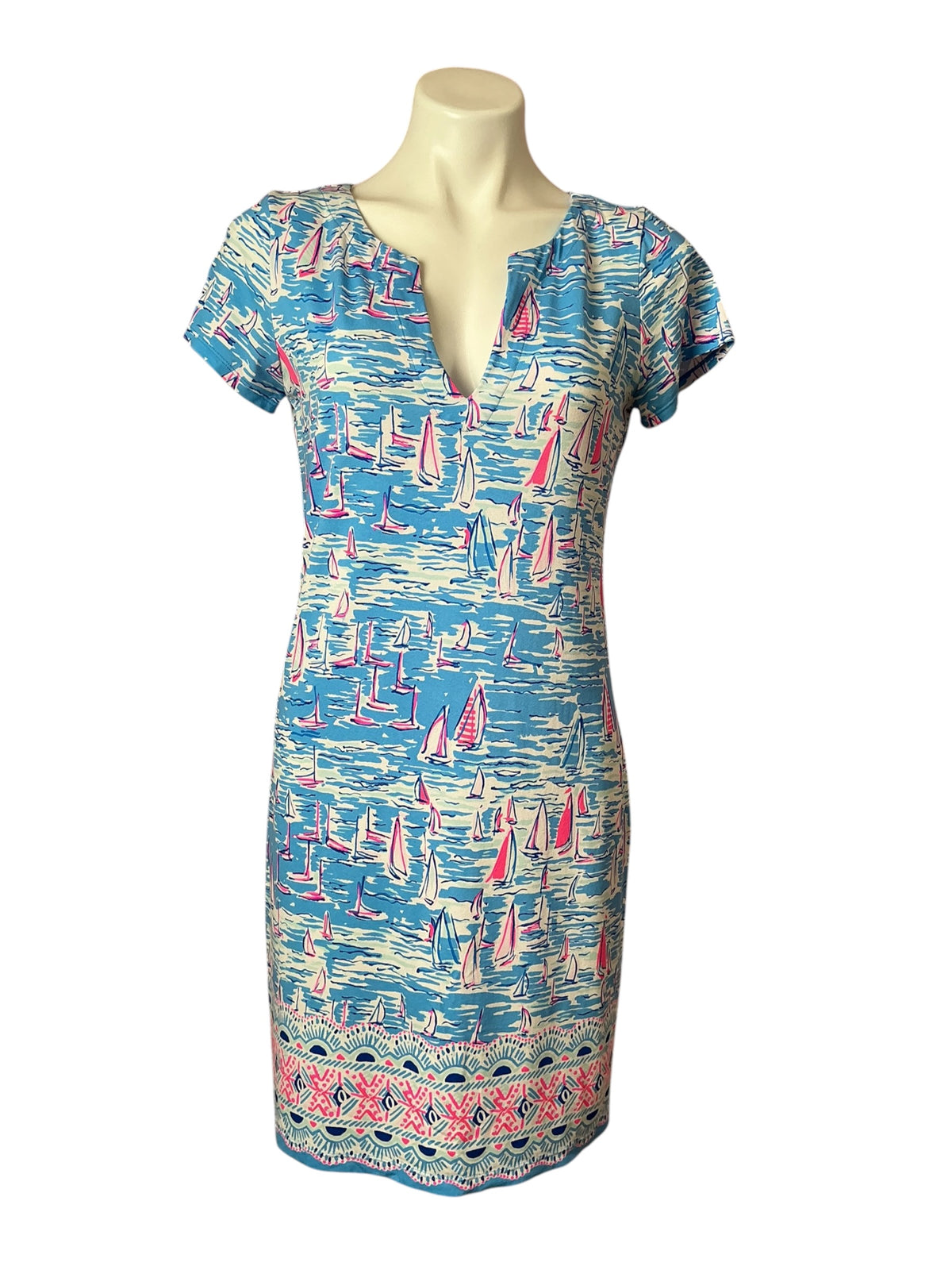 Lilly Pulitzer UPF 50+ Sophiletta Dress Zanzibar Blue Boatylicious - Size M