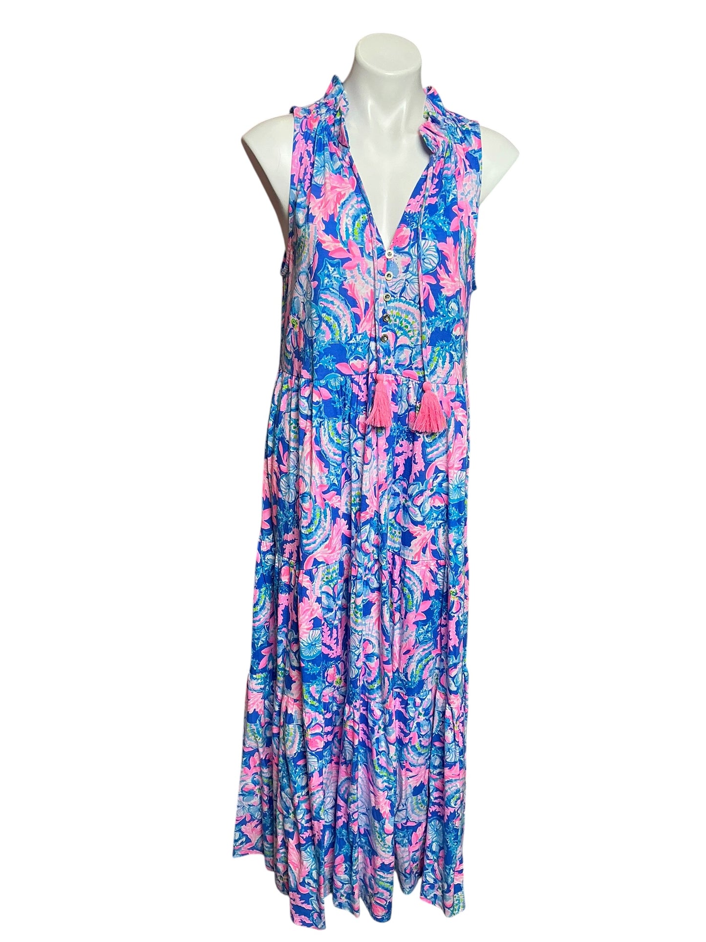 Lilly Pulitzer Malone Maxi Dress Blue Haven Little Flamenco - Size L